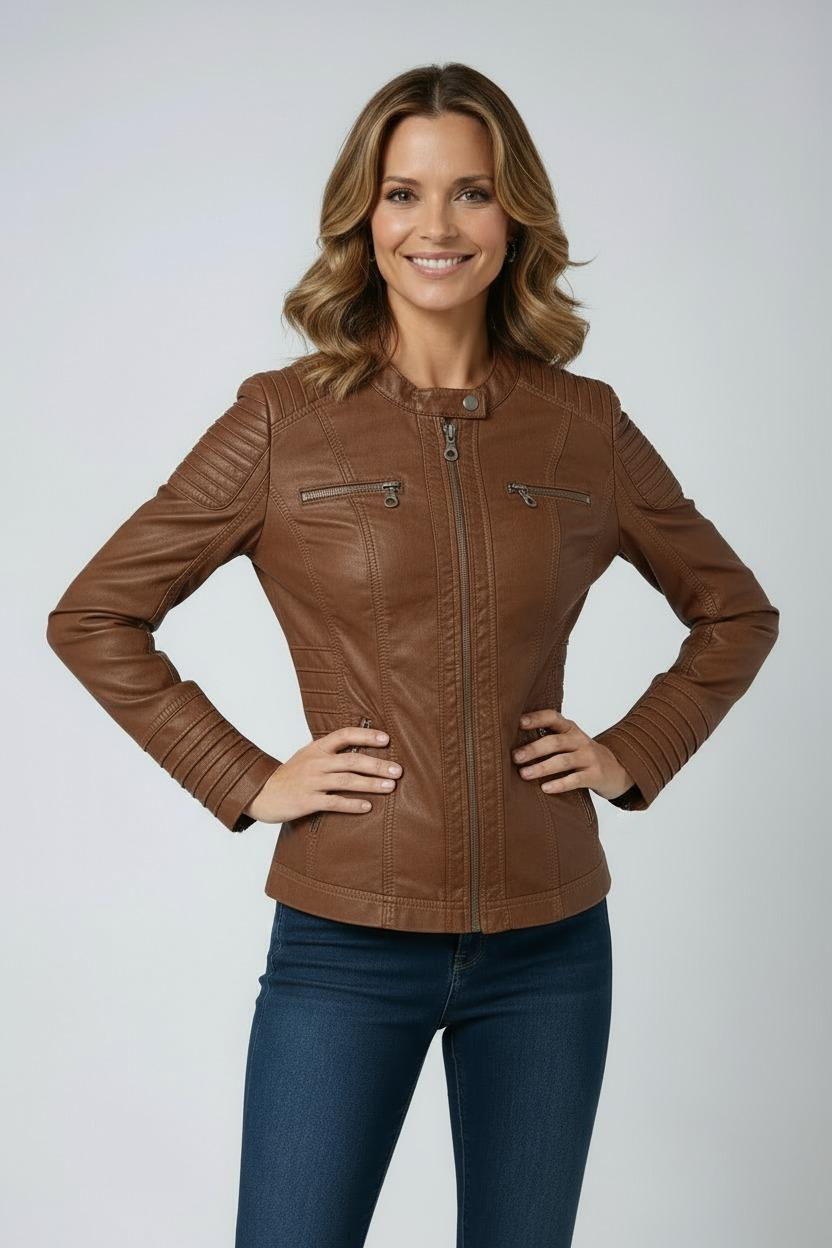 WOMEN’S LEATHER JACKET | CASUAL ZIP-UP HOODED DESIGN