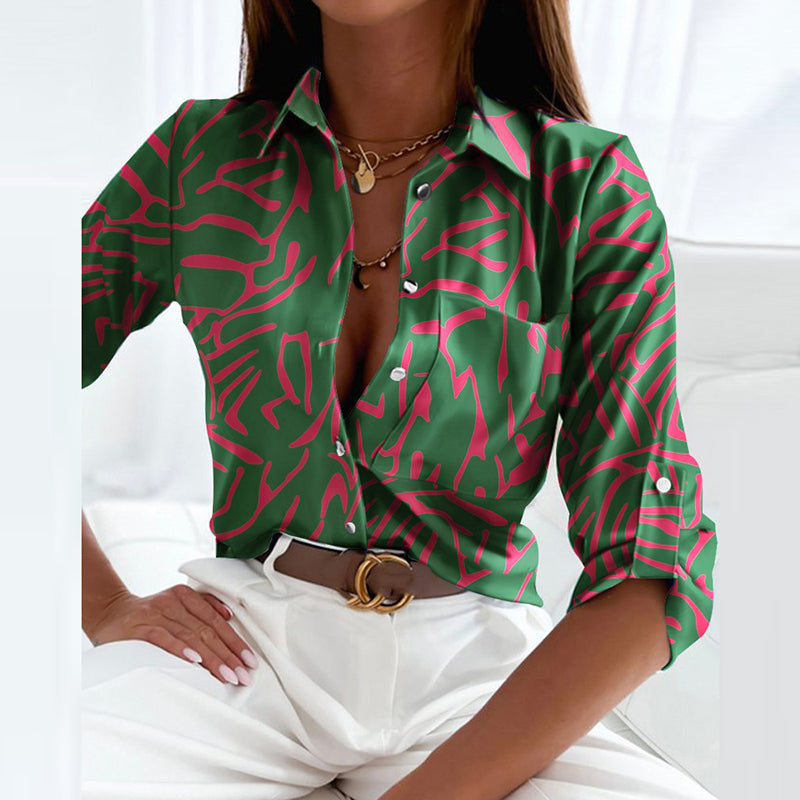 GRAPHIC CHIC | BLUE GEOMETRIC PRINT BUTTON-UP BLOUSE