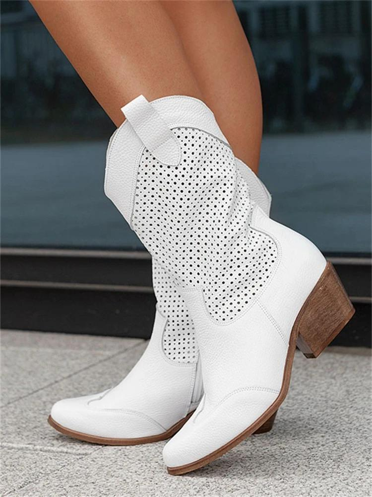 BOOTS | WESTERN COWBOY BOOTS WITH BLOCK HEEL AND CUT-OUT DESIGN
