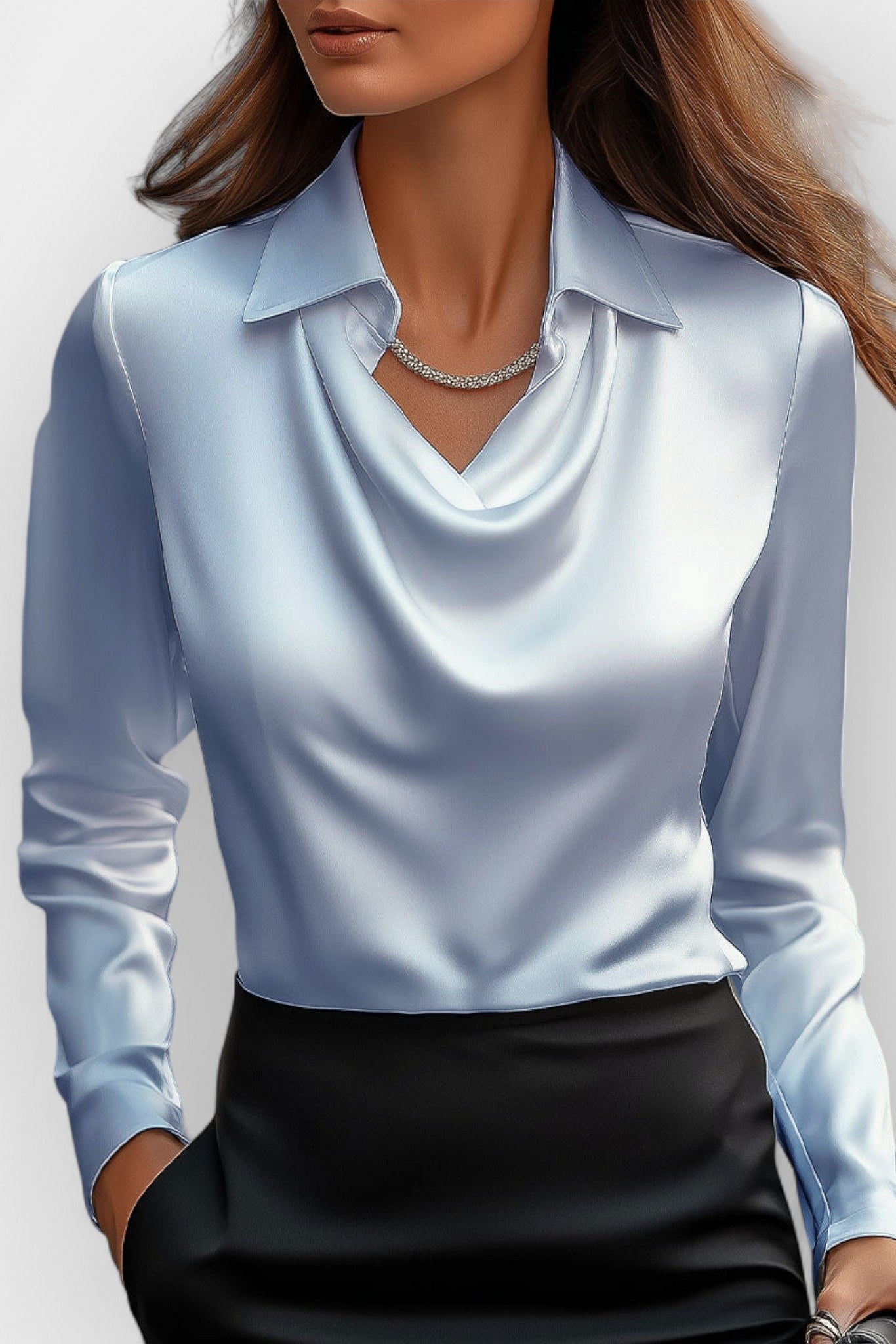 WOMEN’S OFFICE BLOUSE | DRAPE NECK LONG SLEEVE TOP