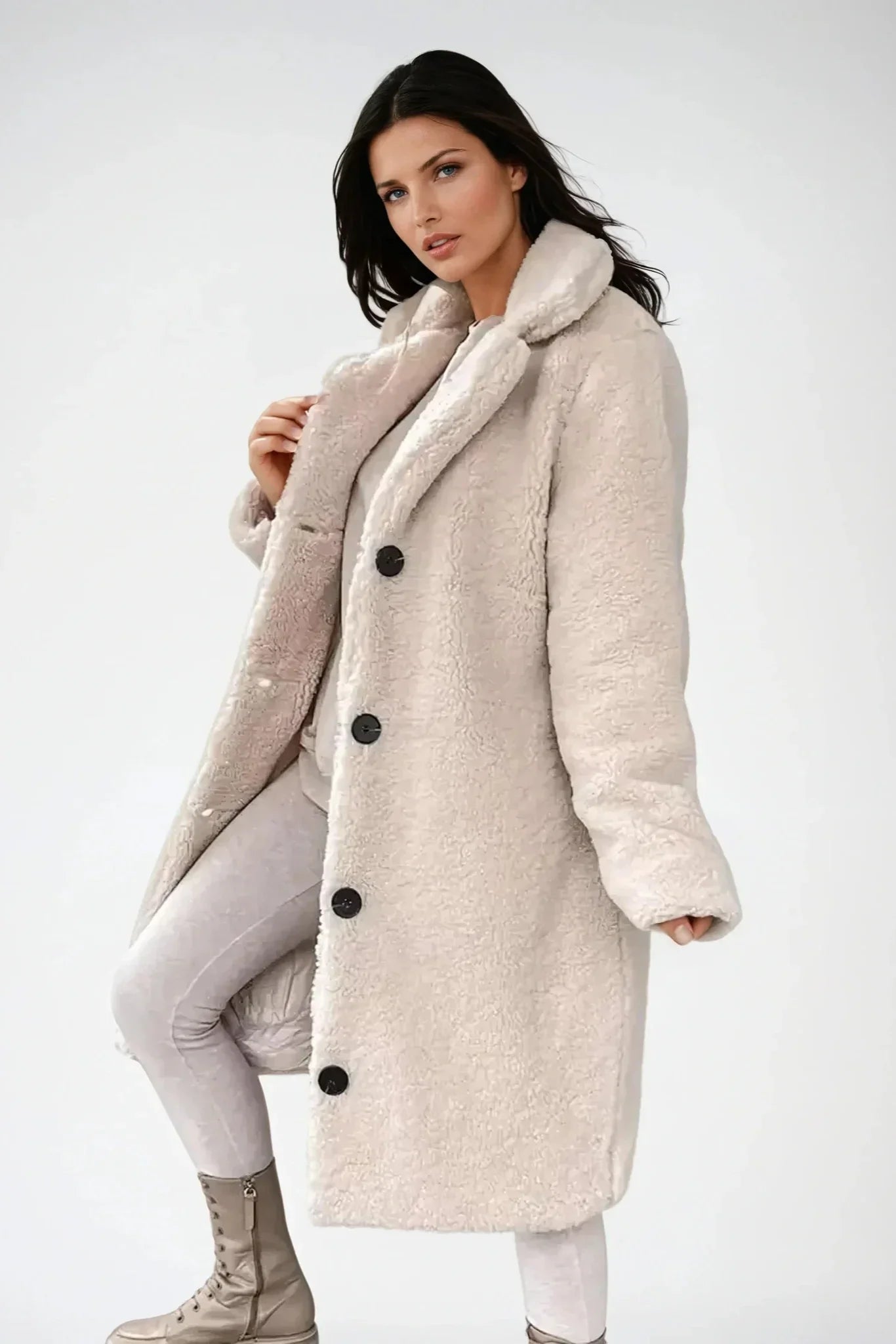 TEDDY COAT | LONG FAUX FUR BUTTON JACKET