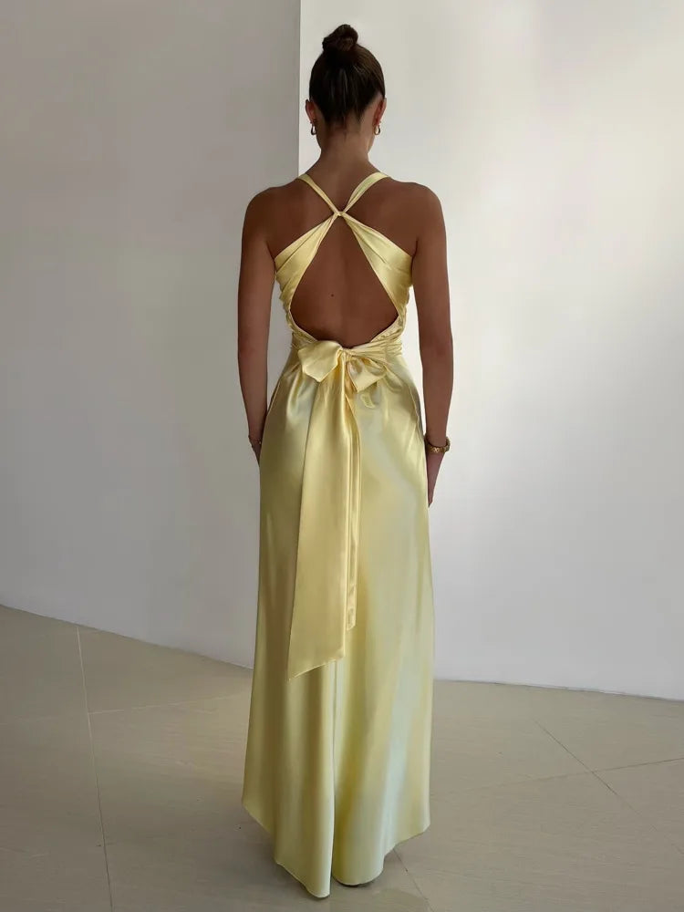 YELLOW CHRISTMAS DRESS | BACKLESS CRISS-CROSS DESIGN