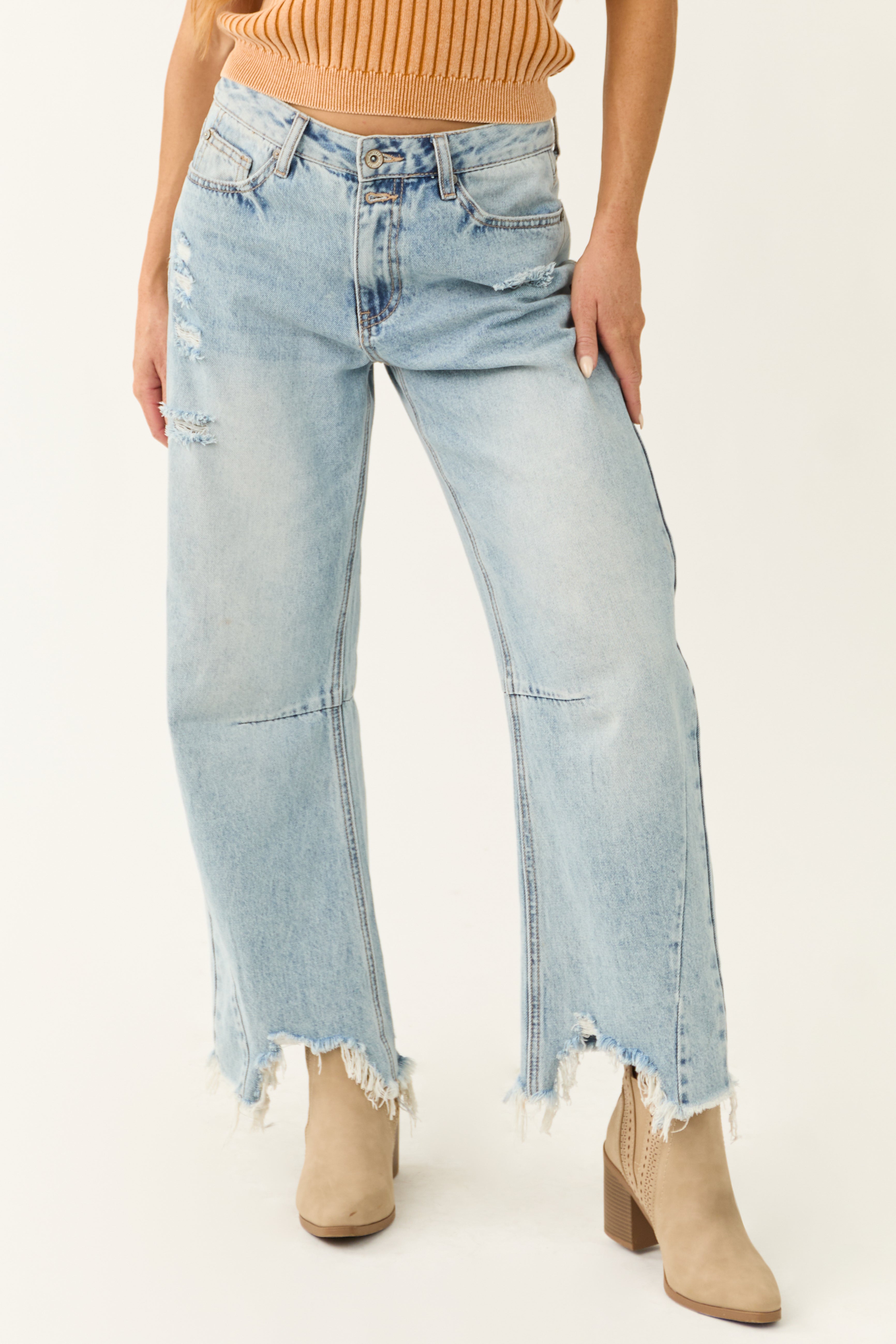 WOMEN’S WIDE LEG JEANS | DISTRESSED FRAYED HEM