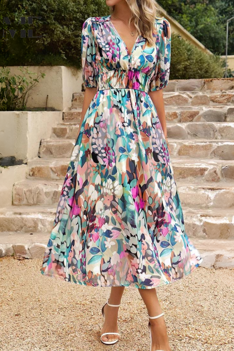 WEDDING GUEST DRESS | A-LINE FIT WITH PUFF SLEEVES