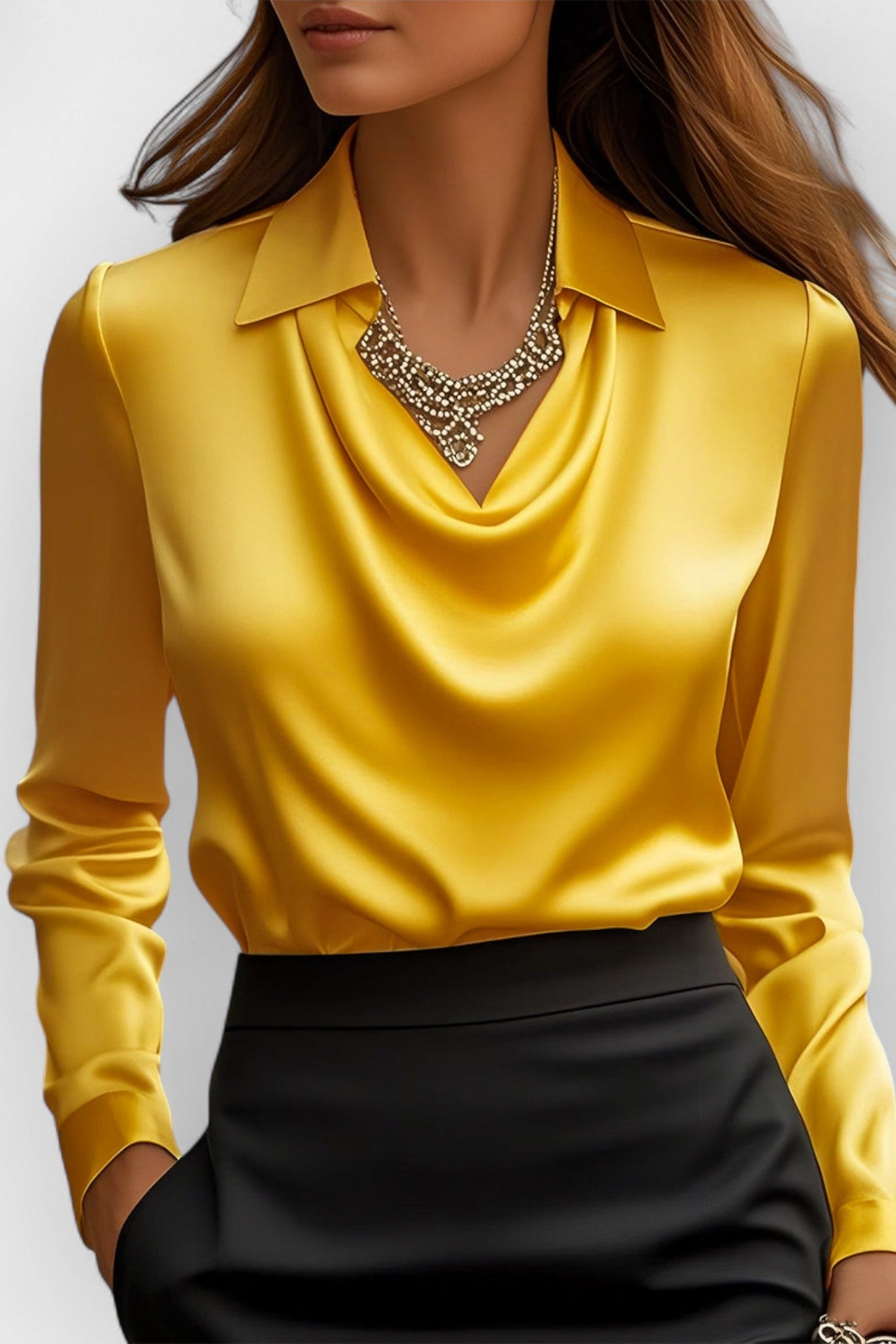 WOMEN’S OFFICE BLOUSE | DRAPE NECK LONG SLEEVE TOP