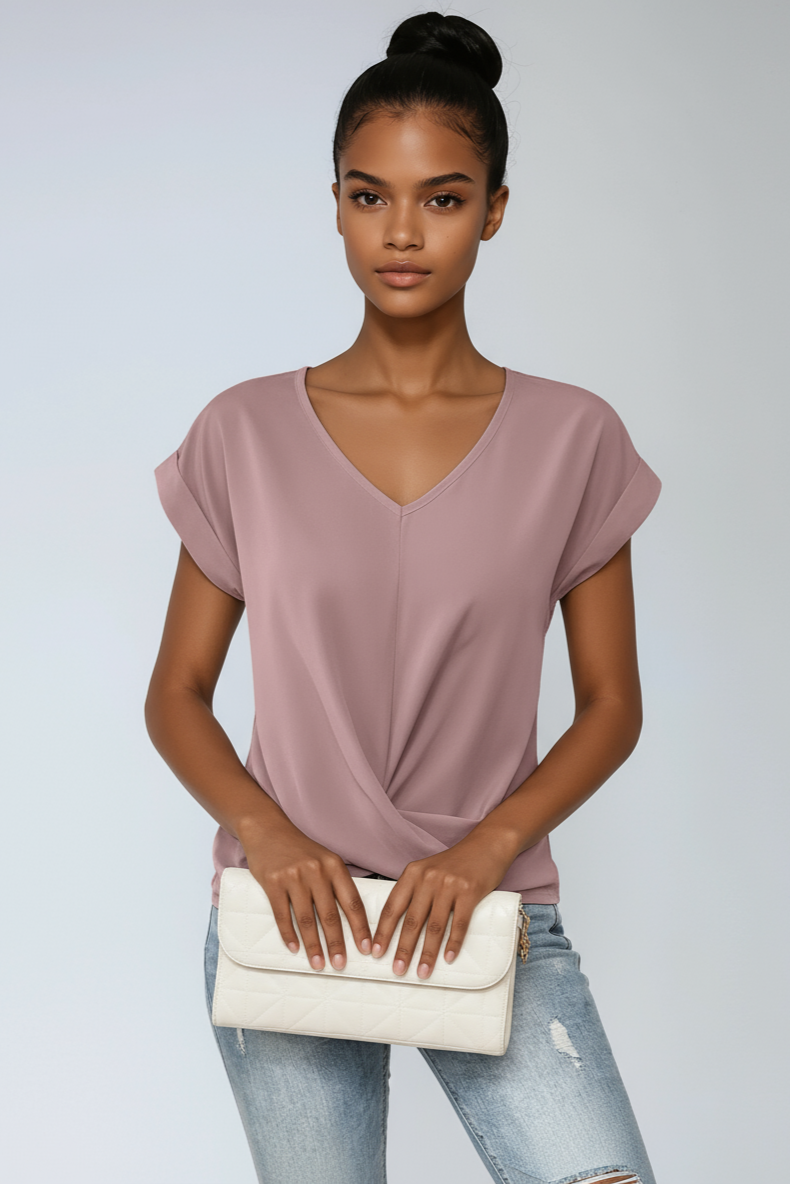 URBAN ELEGANCE | BLACK SATIN V-NECK BLOUSE