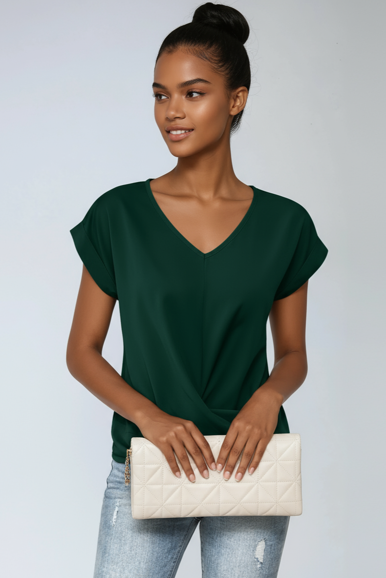 URBAN ELEGANCE | BLACK SATIN V-NECK BLOUSE