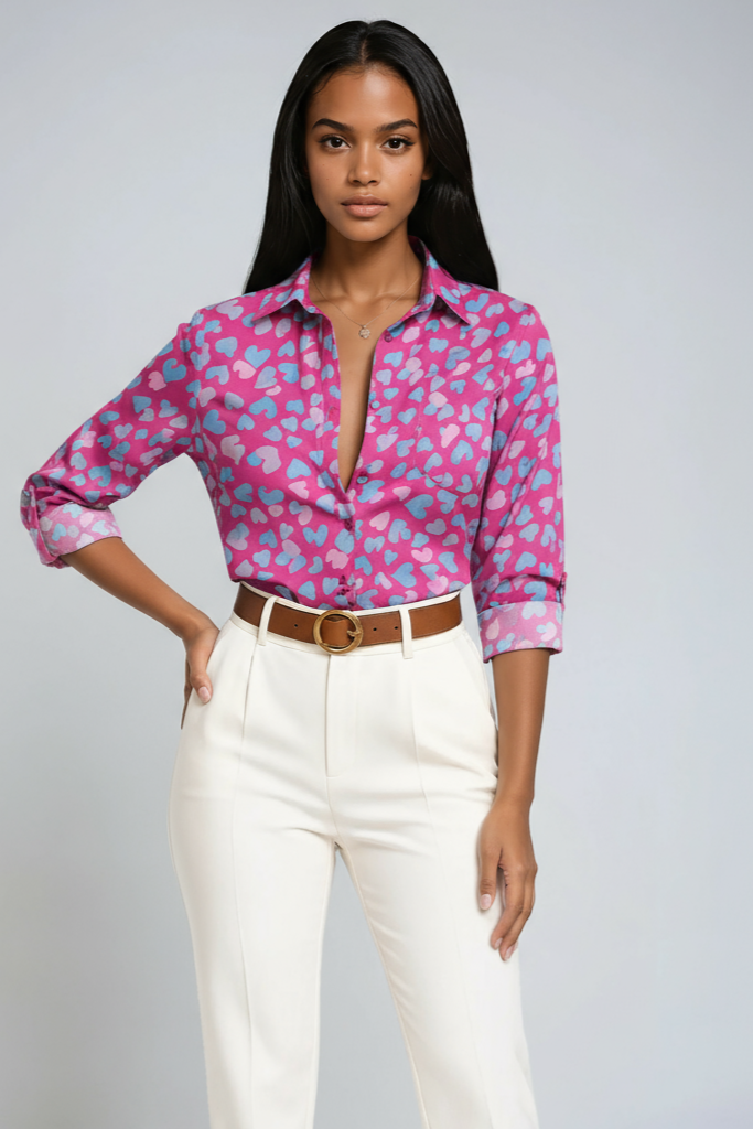 GRAPHIC CHIC | BLUE GEOMETRIC PRINT BUTTON-UP BLOUSE