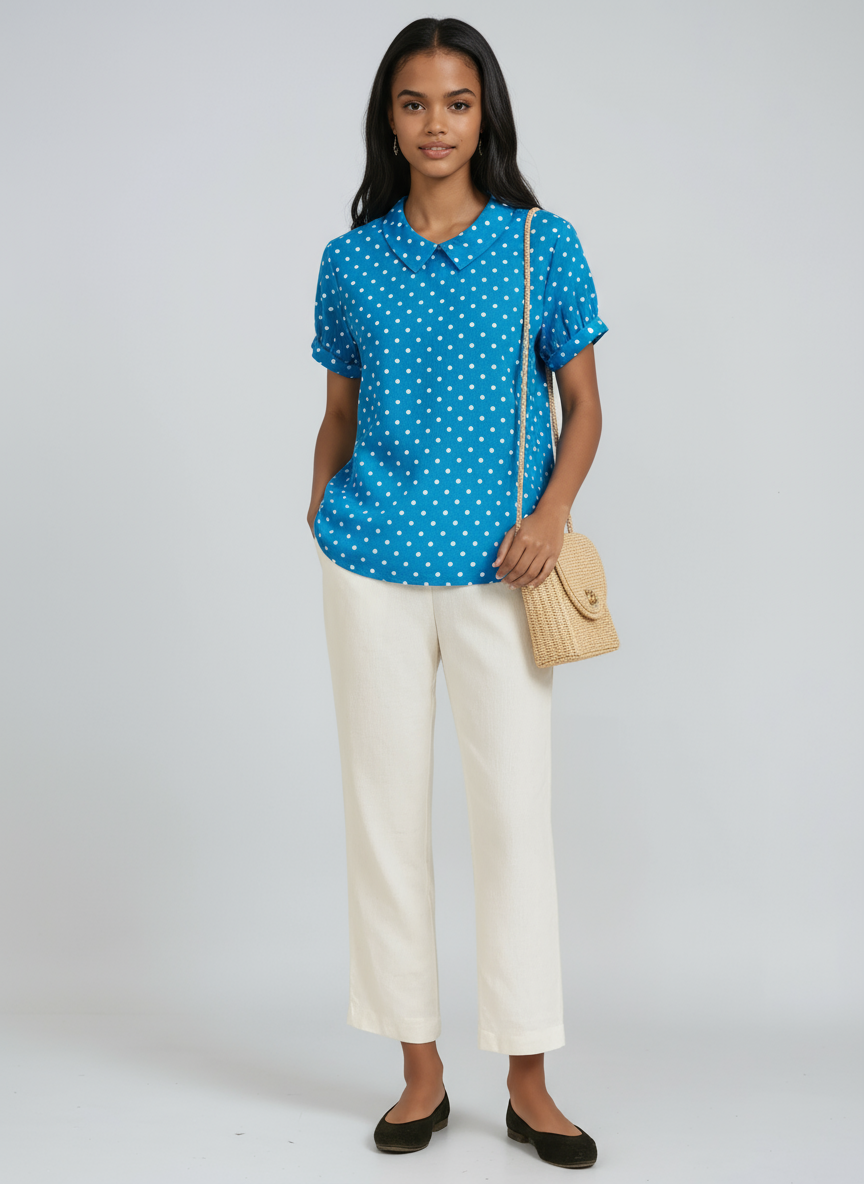 BOTANICAL CHARM | GREEN LINEN BLOUSE WITH FLORAL EMBROIDERY