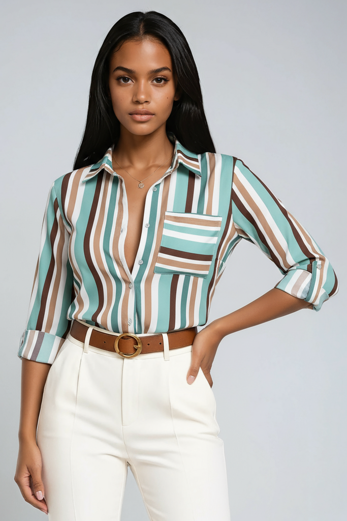 GRAPHIC CHIC | BLUE GEOMETRIC PRINT BUTTON-UP BLOUSE