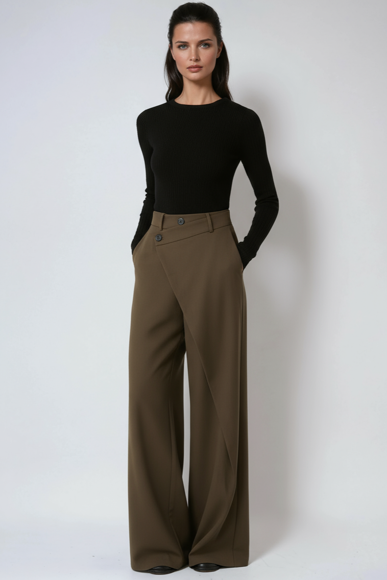MODERN ELEGANCE | ASYMMETRIC HIGH WAIST WIDE LEG TROUSERS