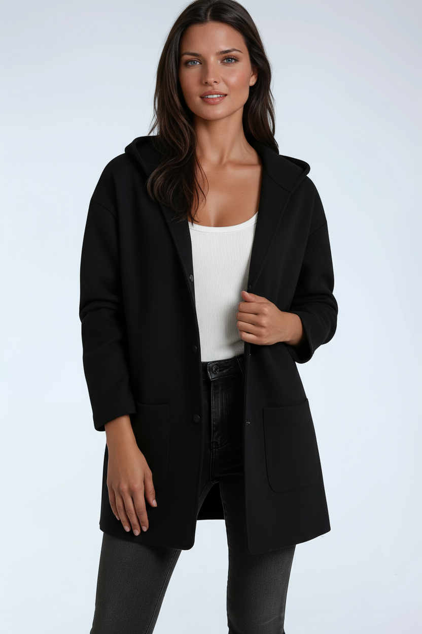 HOODED COAT | WOOL BLEND MID LENGTH JACKET