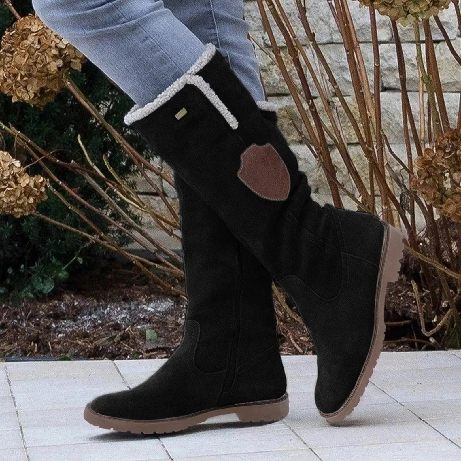 KNEE HIGH BOOTS | SUEDE LOOK WINTER BOOTS WITH FUR LINING