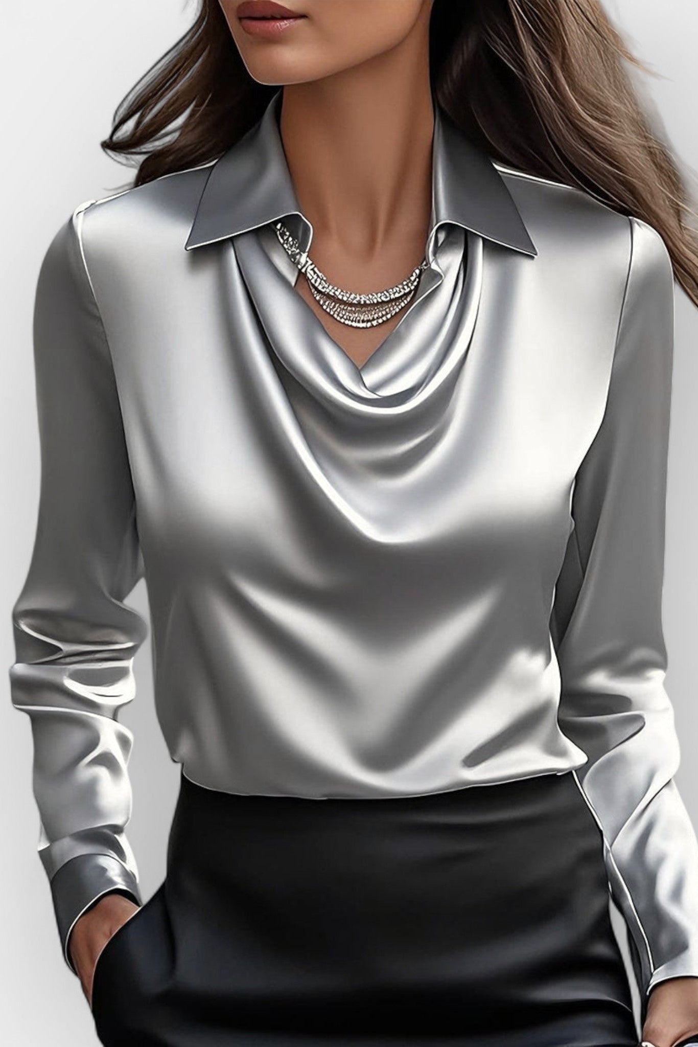 WOMEN’S OFFICE BLOUSE | DRAPE NECK LONG SLEEVE TOP