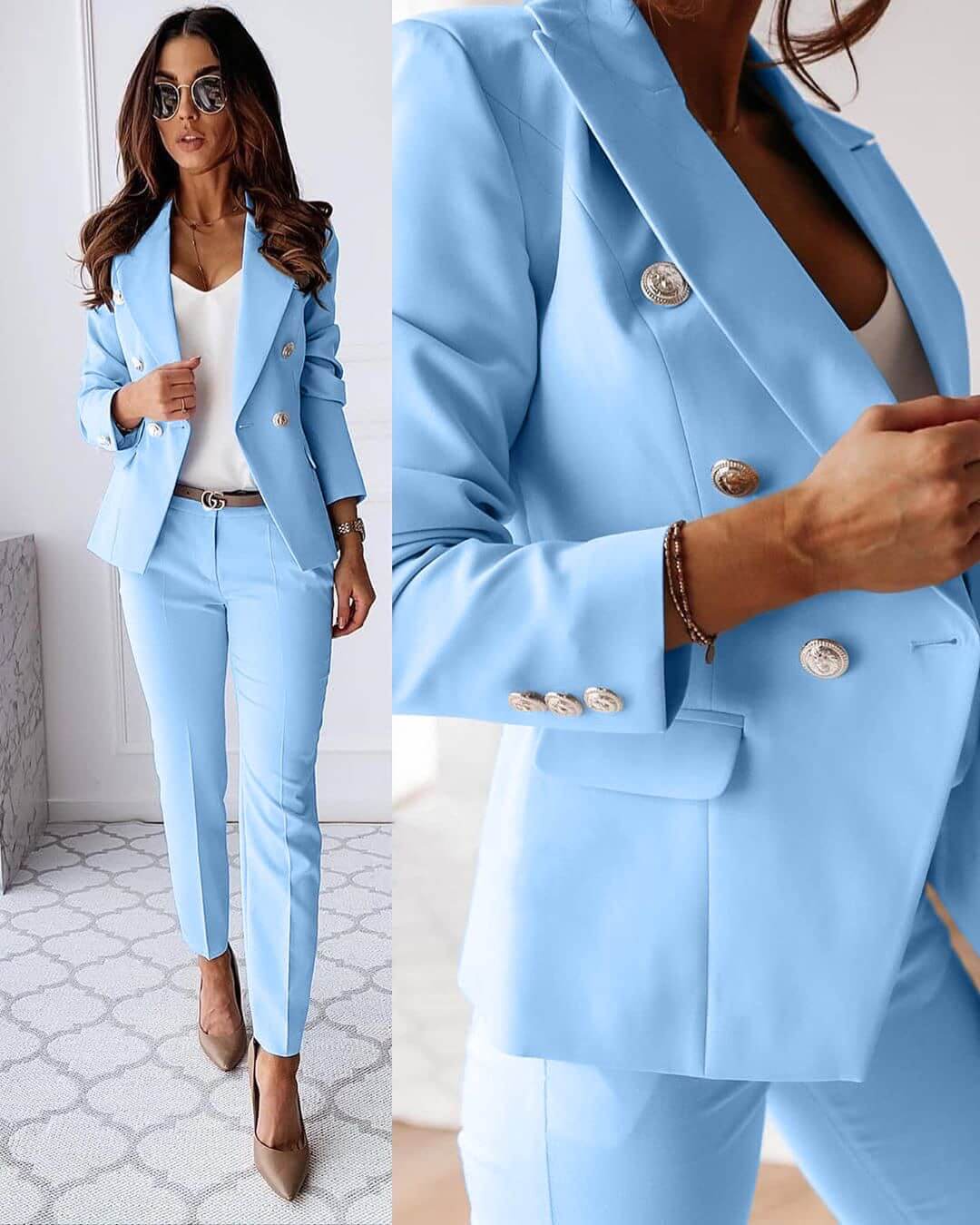 DOUBLE-BREASTED BLAZER SUIT SET