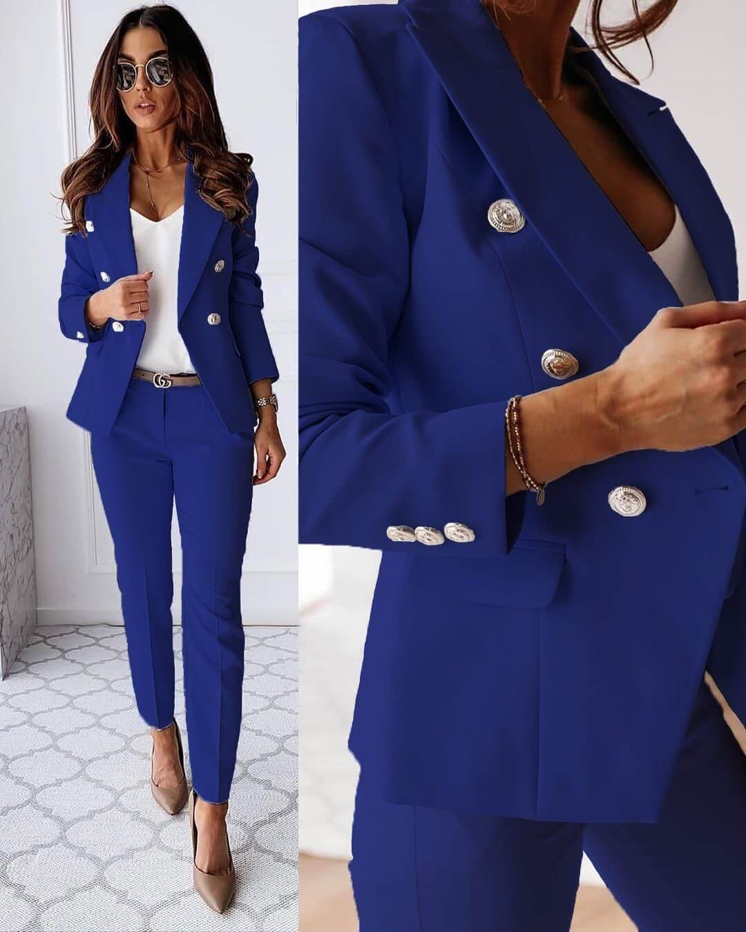 DOUBLE-BREASTED BLAZER SUIT SET