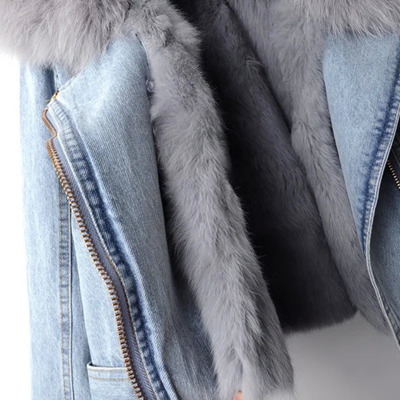 Denim Winter Jacket with Fur Collar