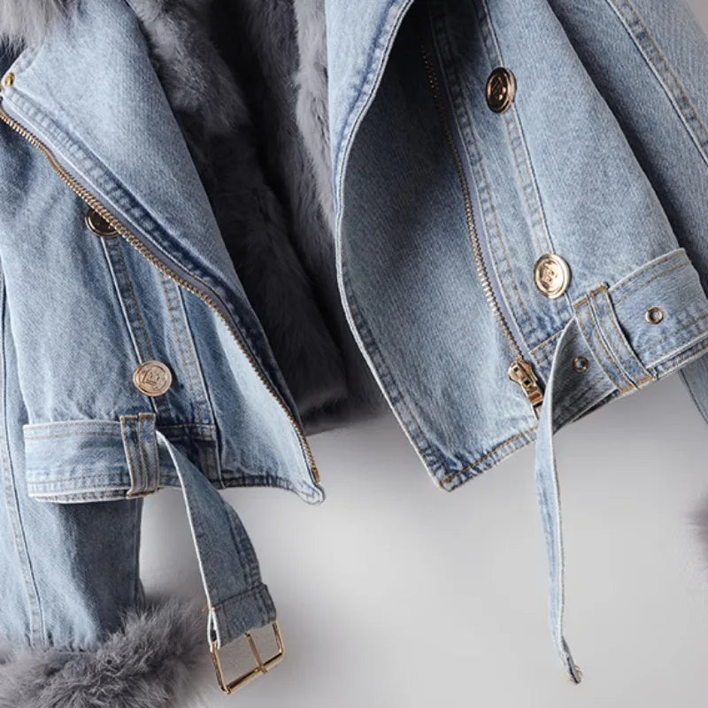 Denim Winter Jacket with Fur Collar