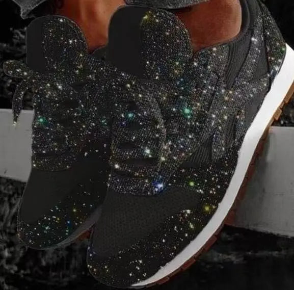 SNEAKERS | GLITTER RHINESTONE LACE UP TRAINERS