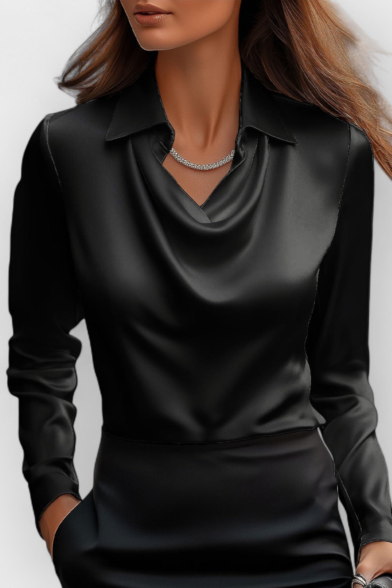 WOMEN’S OFFICE BLOUSE | DRAPE NECK LONG SLEEVE TOP