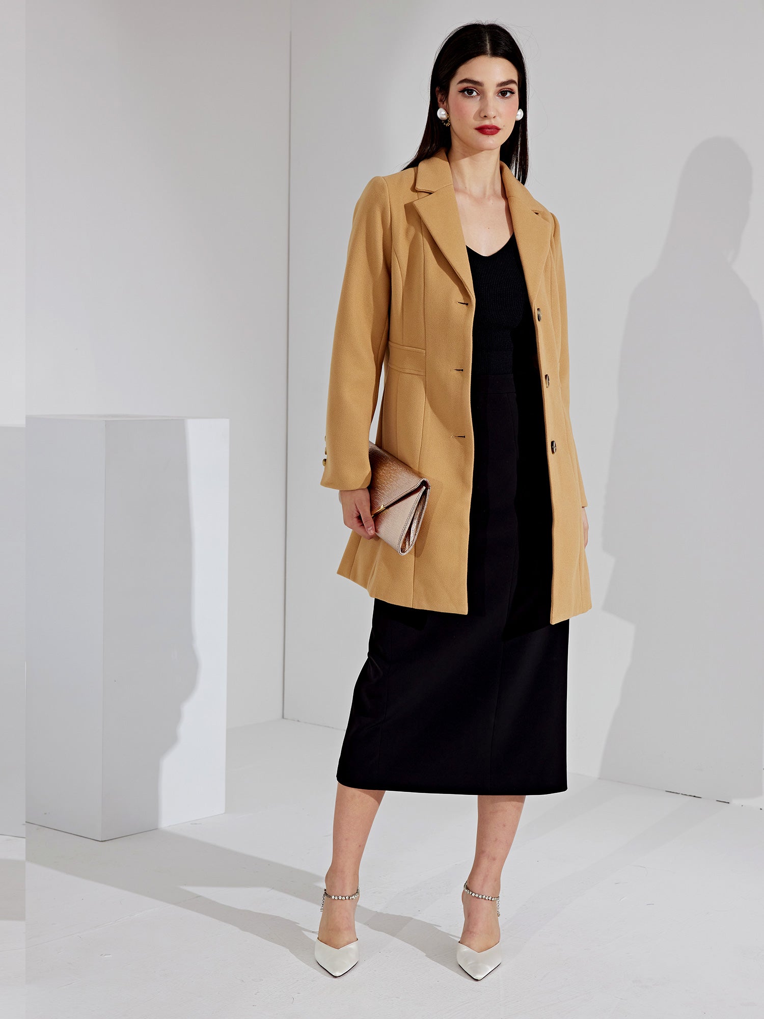 WOMEN’S WOOL COAT | LONG BUTTON WINTER JACKET