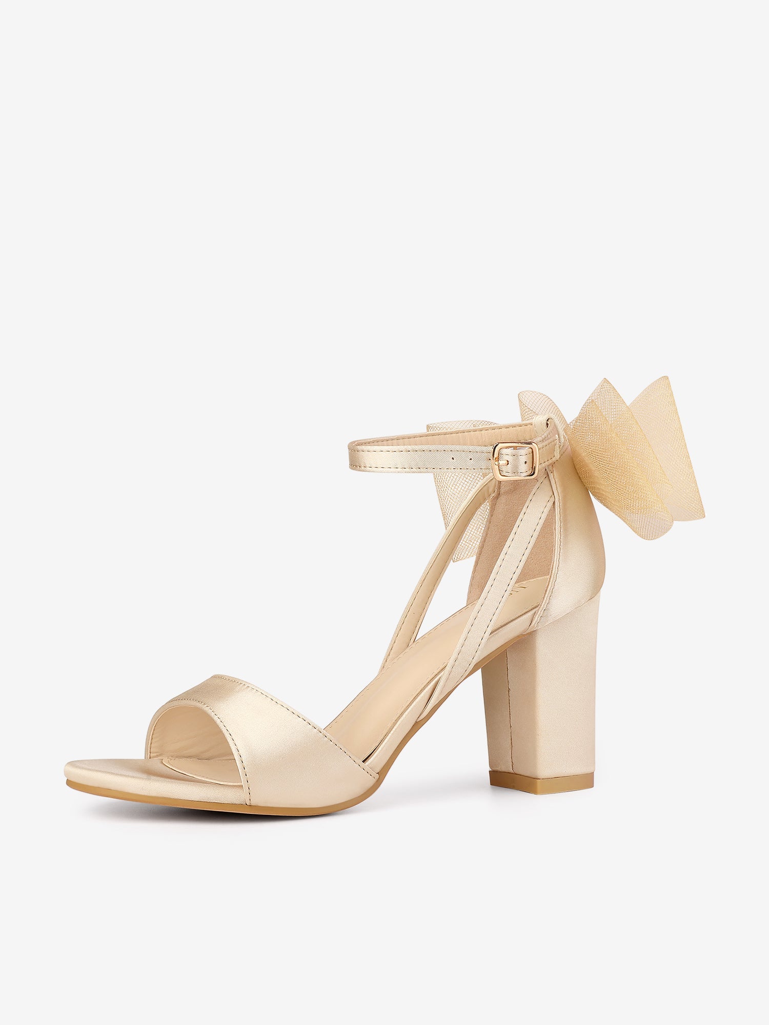 BLOCK HEEL PUMPS | OPEN TOE ANKLE STRAP WITH TULLE BOW