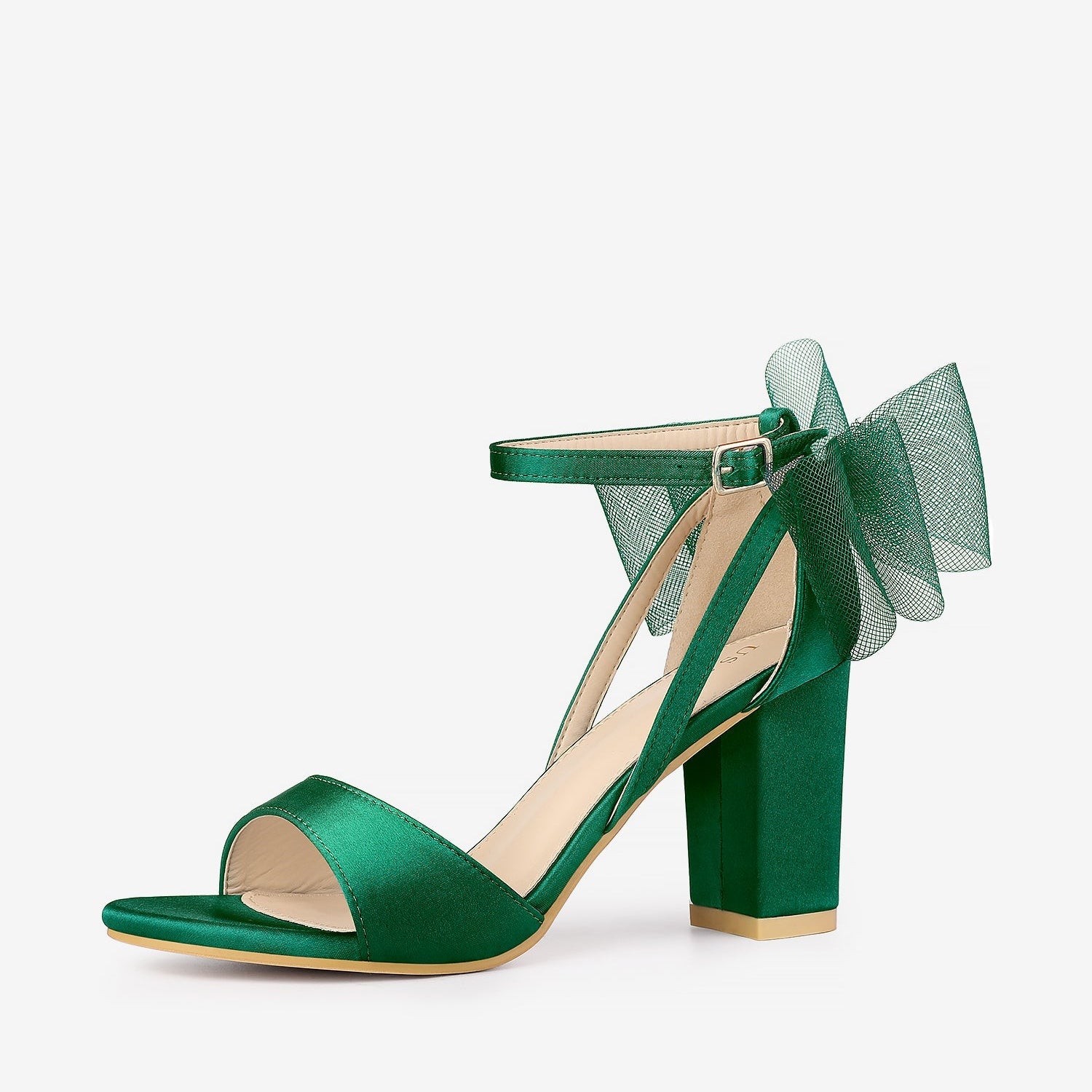 BLOCK HEEL PUMPS | OPEN TOE ANKLE STRAP WITH TULLE BOW