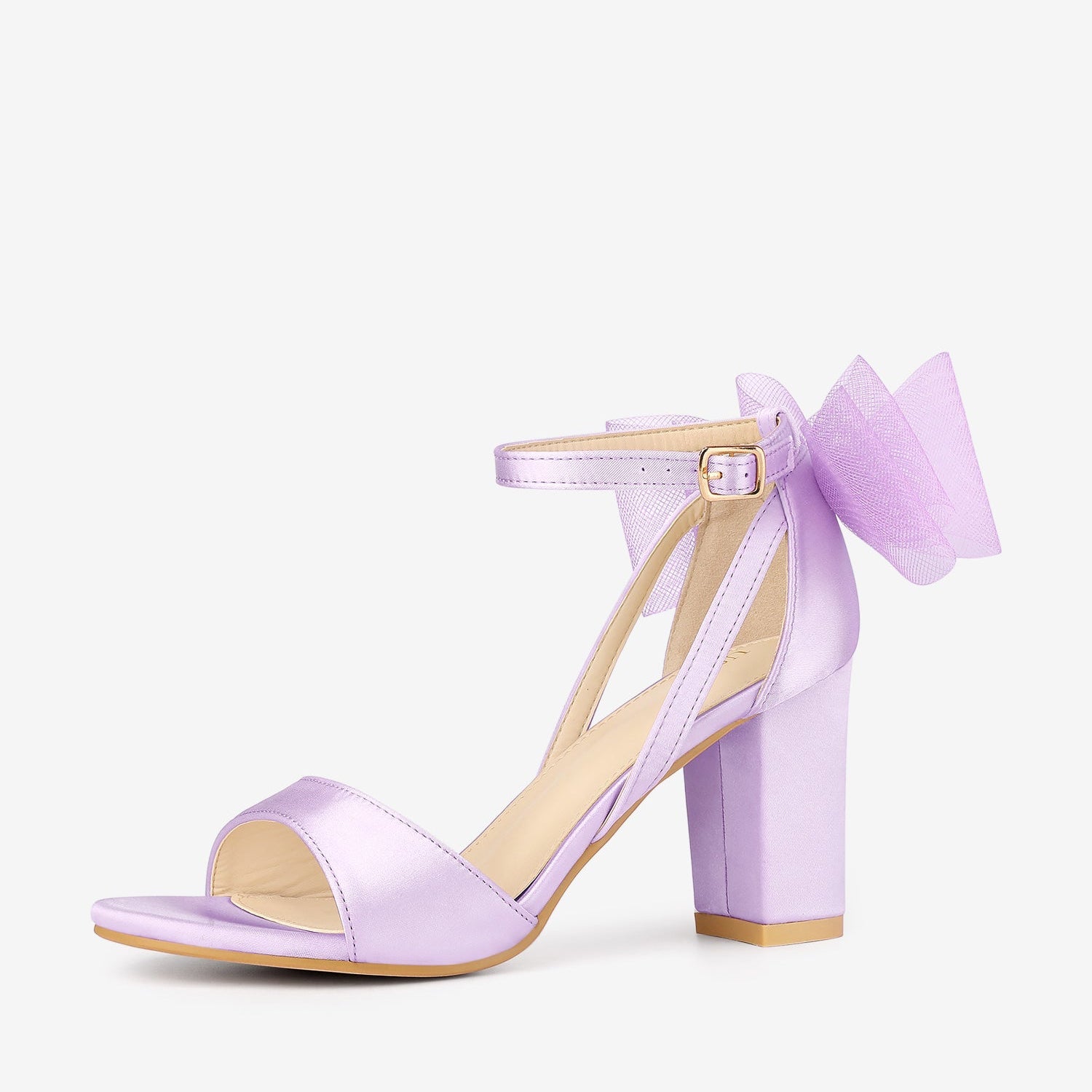 BLOCK HEEL PUMPS | OPEN TOE ANKLE STRAP WITH TULLE BOW
