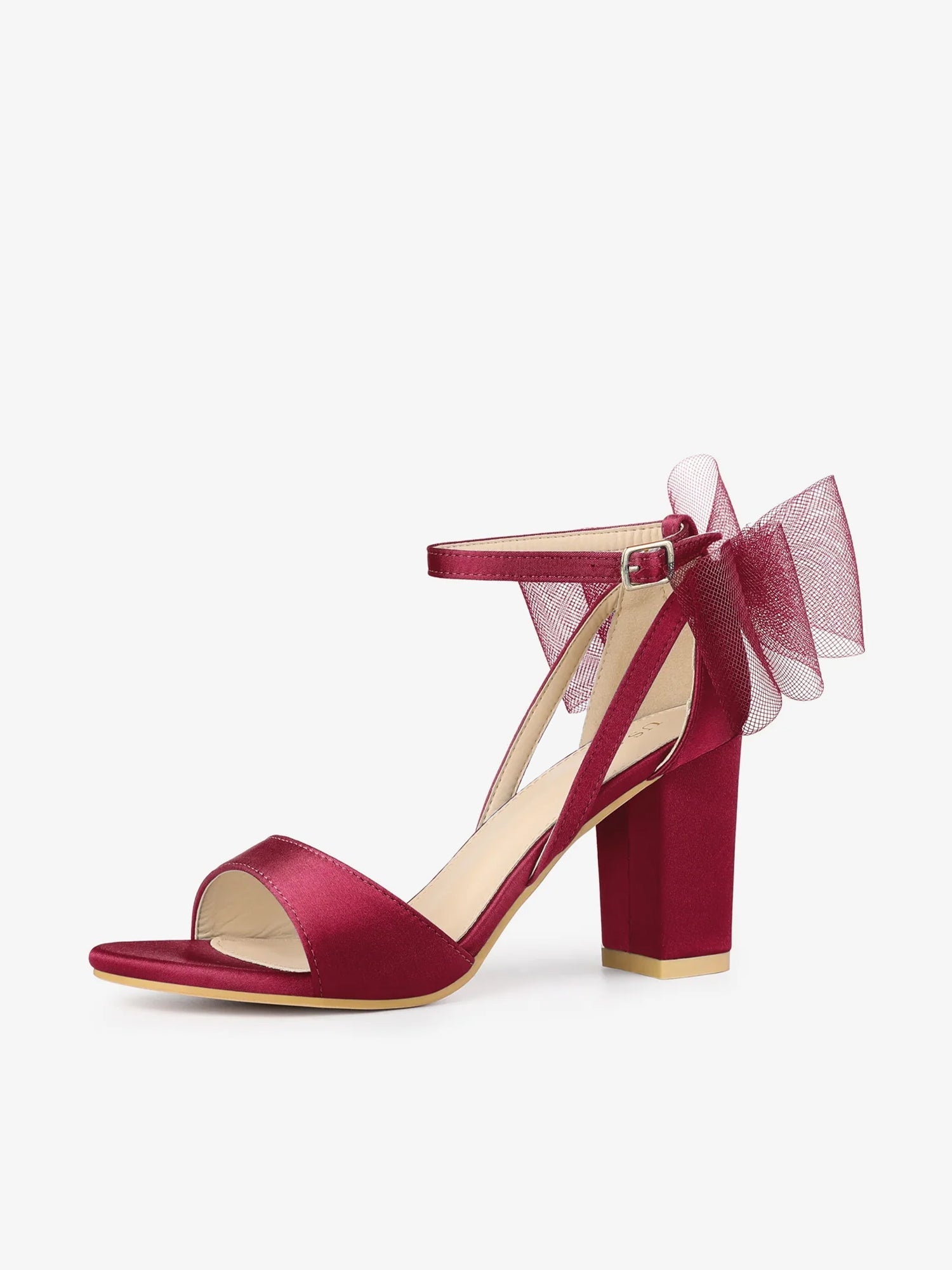 BLOCK HEEL PUMPS | OPEN TOE ANKLE STRAP WITH TULLE BOW