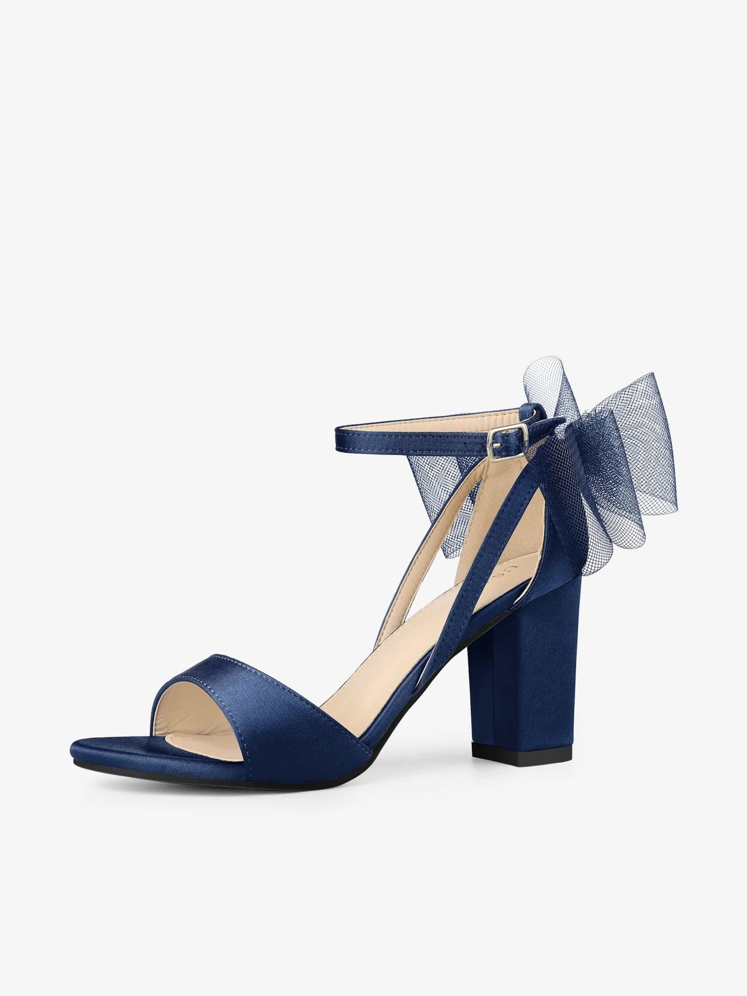 BLOCK HEEL PUMPS | OPEN TOE ANKLE STRAP WITH TULLE BOW
