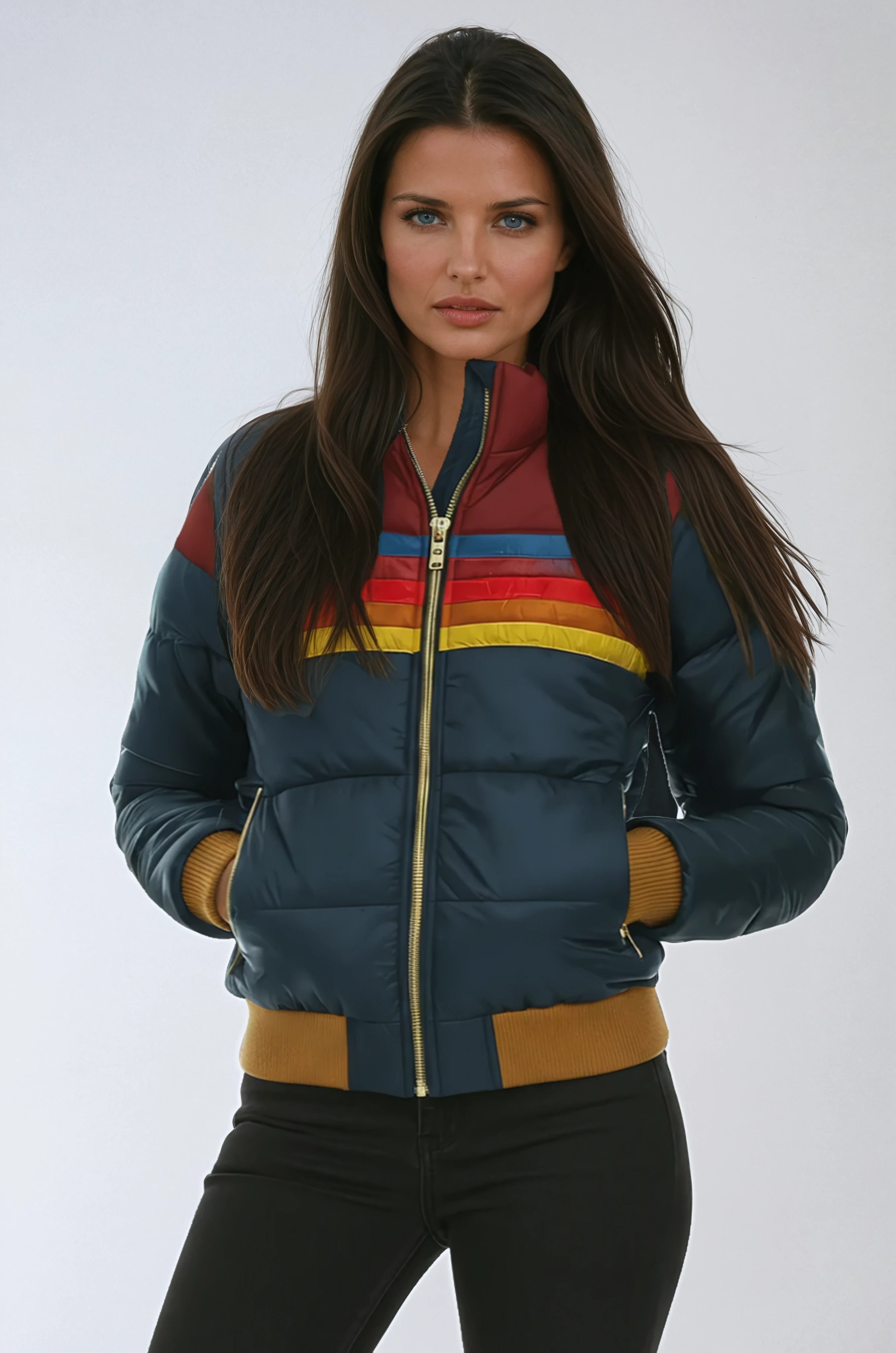 PUFFER JACKET | SHORT BOMBER STYLE WITH STRIPED DETAIL