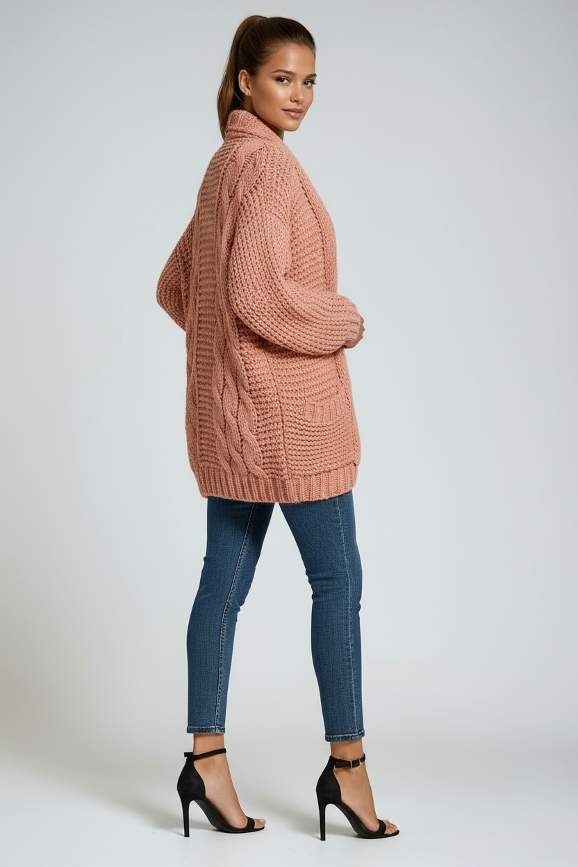 CHUNKY KNITTED CARDIGAN WITH OPEN FRONT