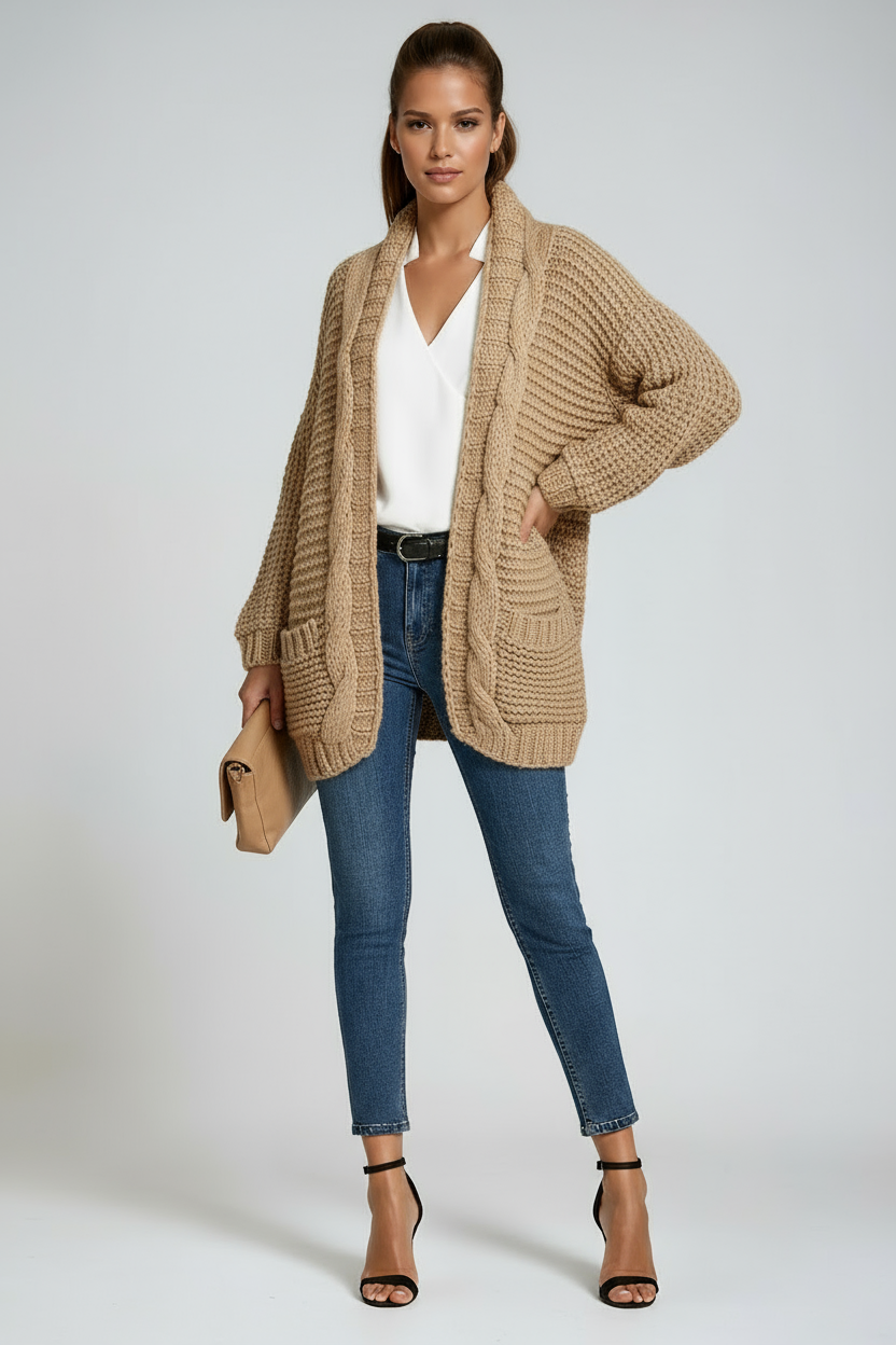 CHUNKY KNITTED CARDIGAN WITH OPEN FRONT