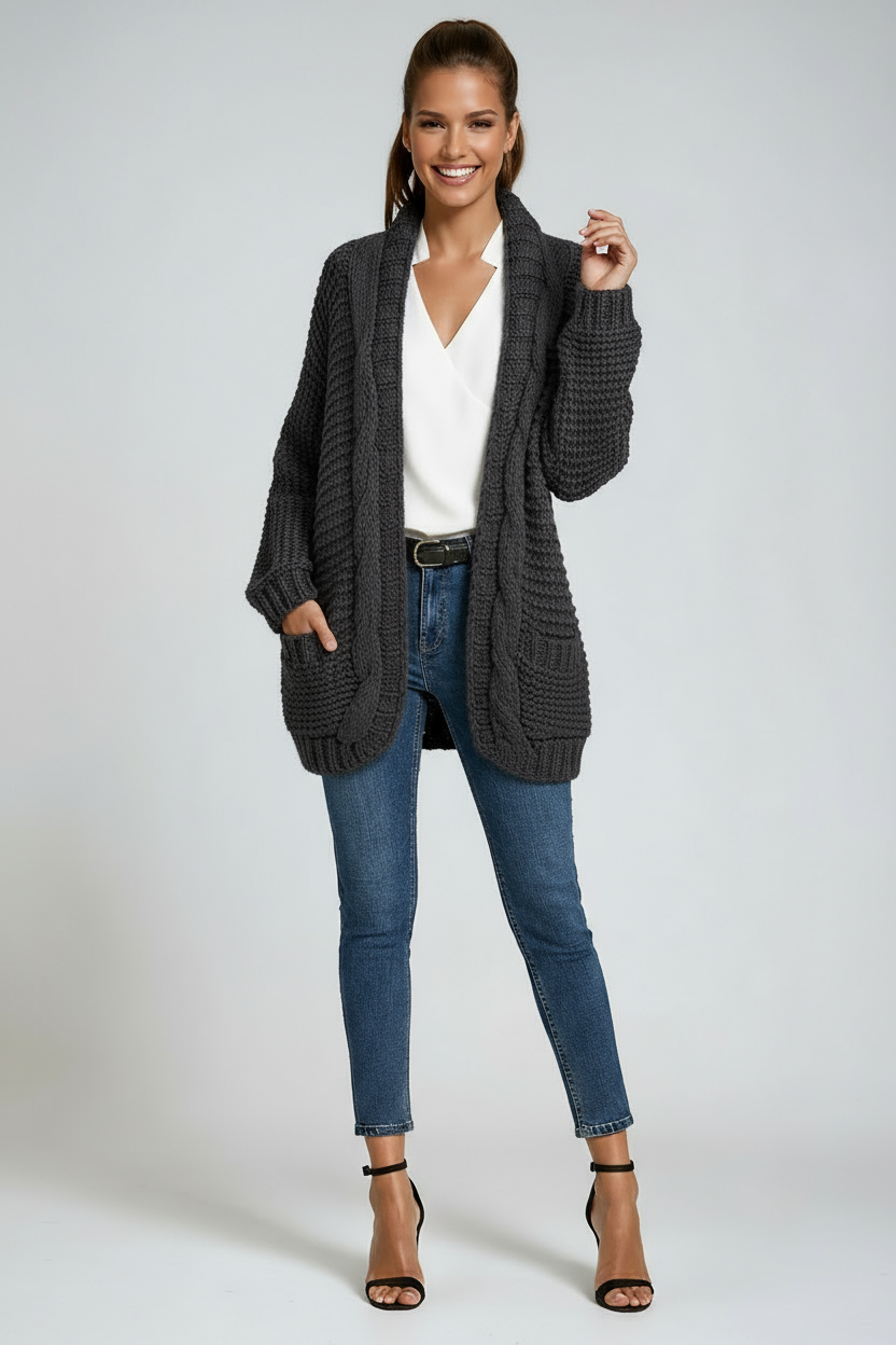 CHUNKY KNITTED CARDIGAN WITH OPEN FRONT