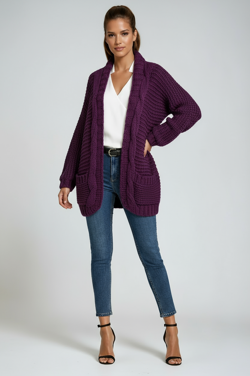 CHUNKY KNITTED CARDIGAN WITH OPEN FRONT