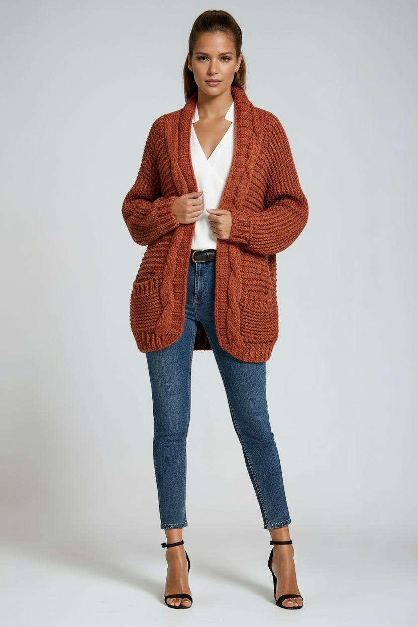 CHUNKY KNITTED CARDIGAN WITH OPEN FRONT