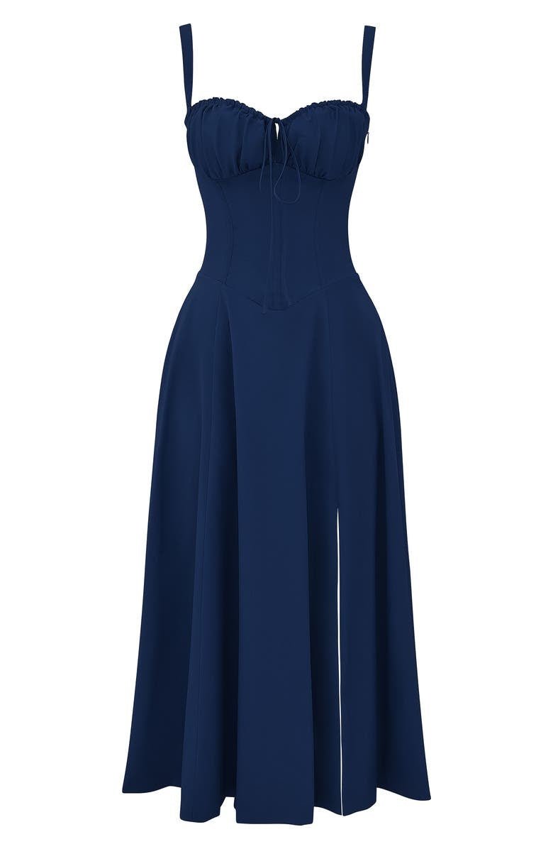 BUSTIER PARTY DRESS | STRUCTURED CORSET STYLE WITH FRONT SLIT
