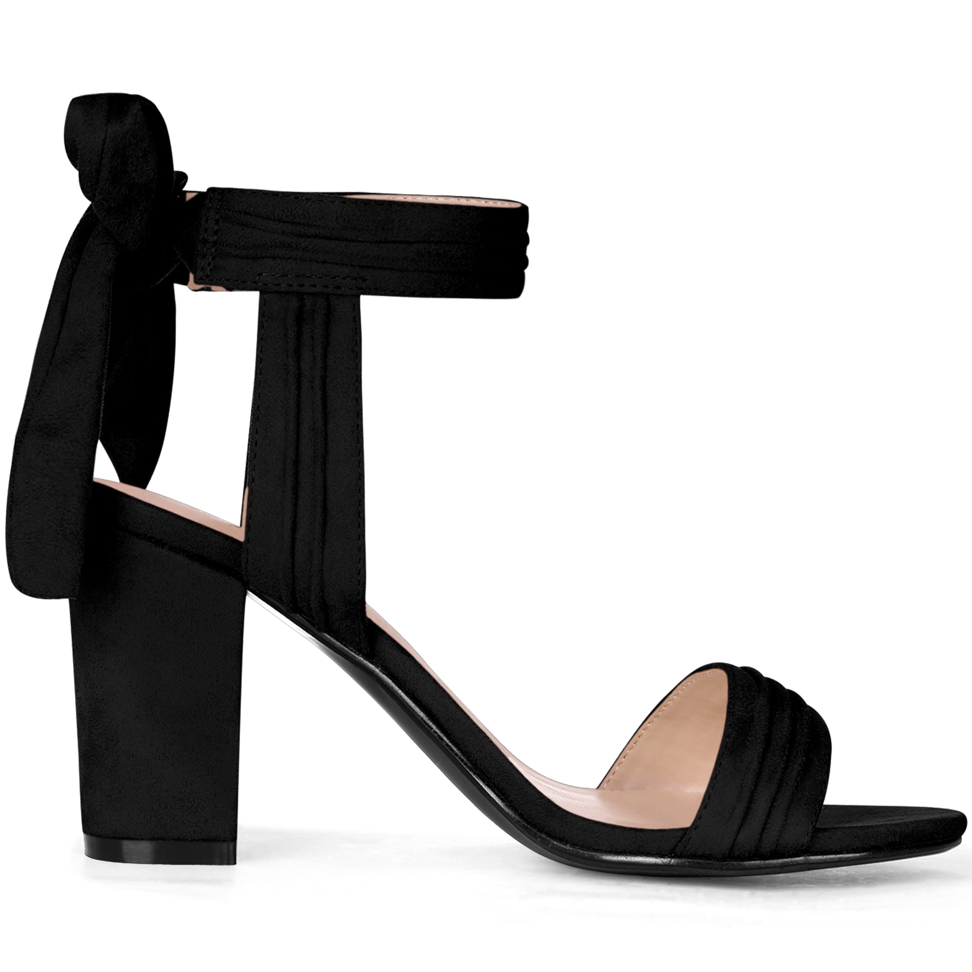 BLOCK HEEL PUMPS | OPEN TOE ANKLE STRAP WITH BOW DETAIL