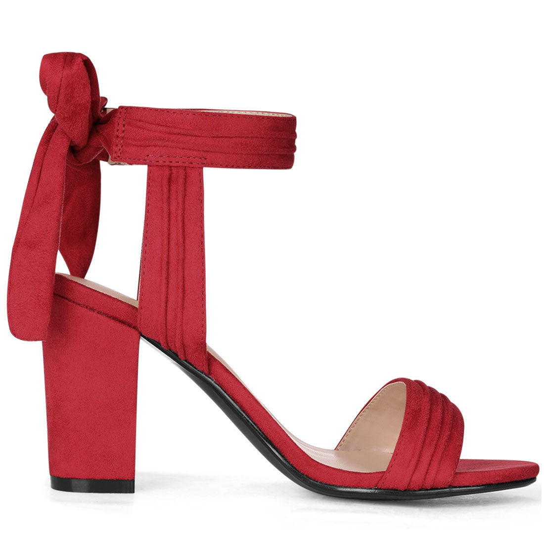 BLOCK HEEL PUMPS | OPEN TOE ANKLE STRAP WITH BOW DETAIL