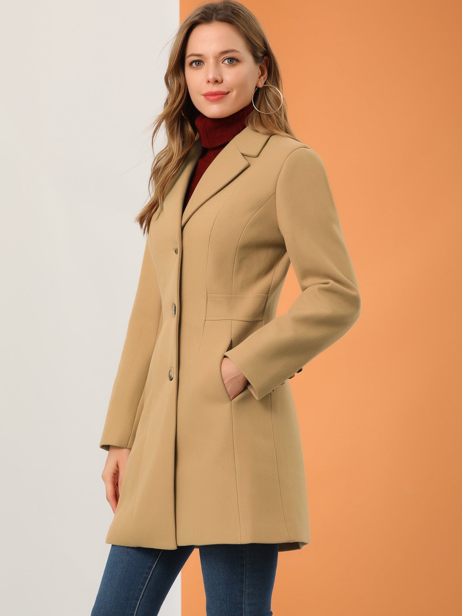WOMEN’S WOOL COAT | LONG BUTTON WINTER JACKET