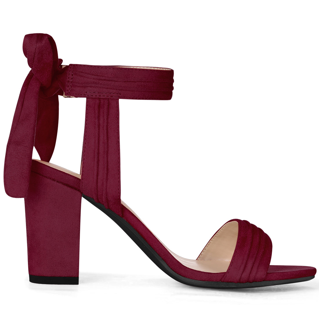 BLOCK HEEL PUMPS | OPEN TOE ANKLE STRAP WITH BOW DETAIL