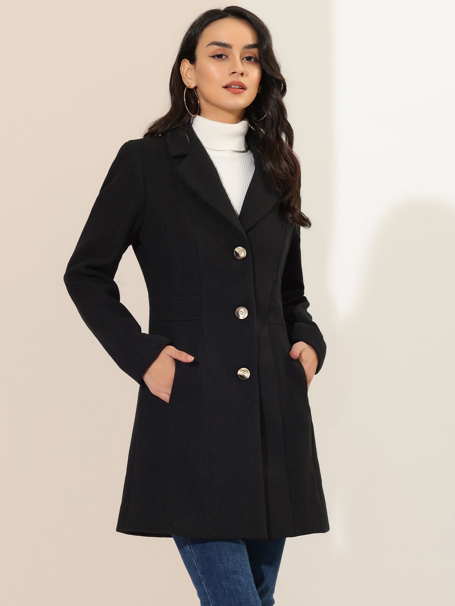 WOMEN’S WOOL COAT | LONG BUTTON WINTER JACKET