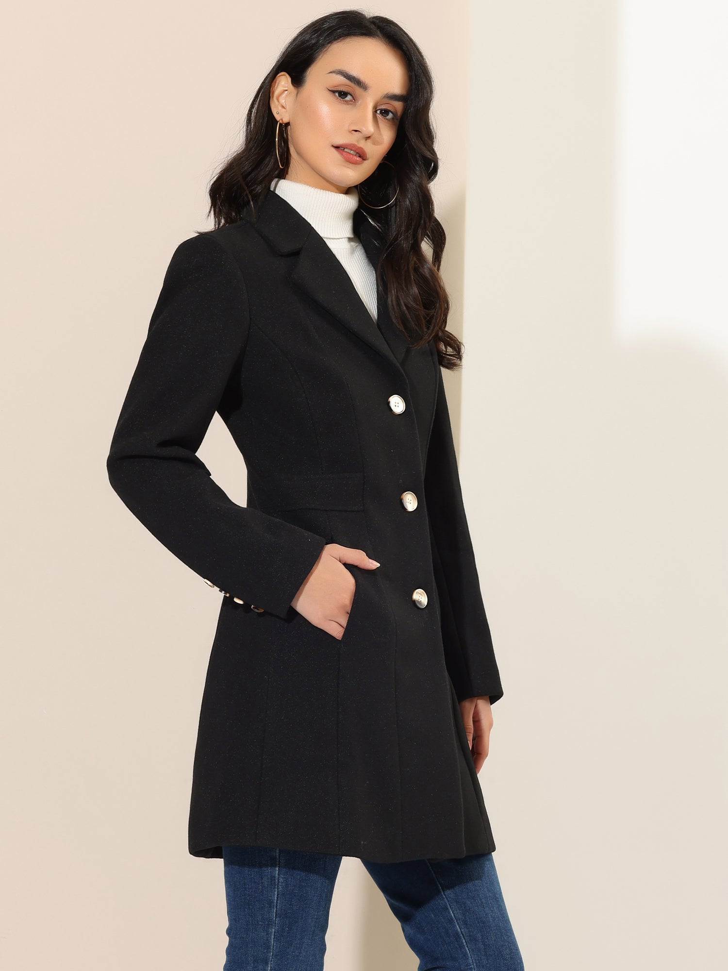 WOMEN’S WOOL COAT | LONG BUTTON WINTER JACKET