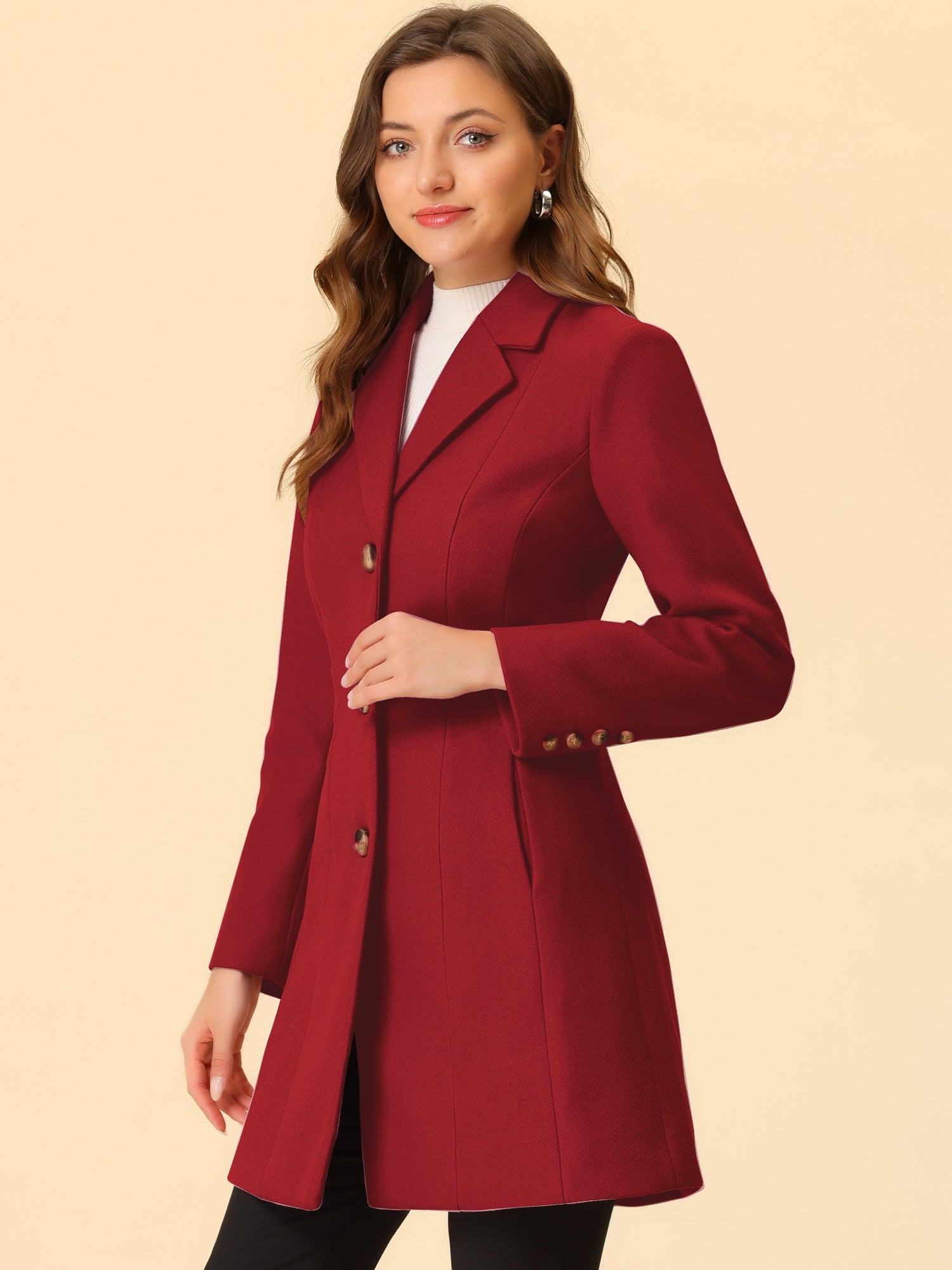 WOMEN’S WOOL COAT | LONG BUTTON WINTER JACKET