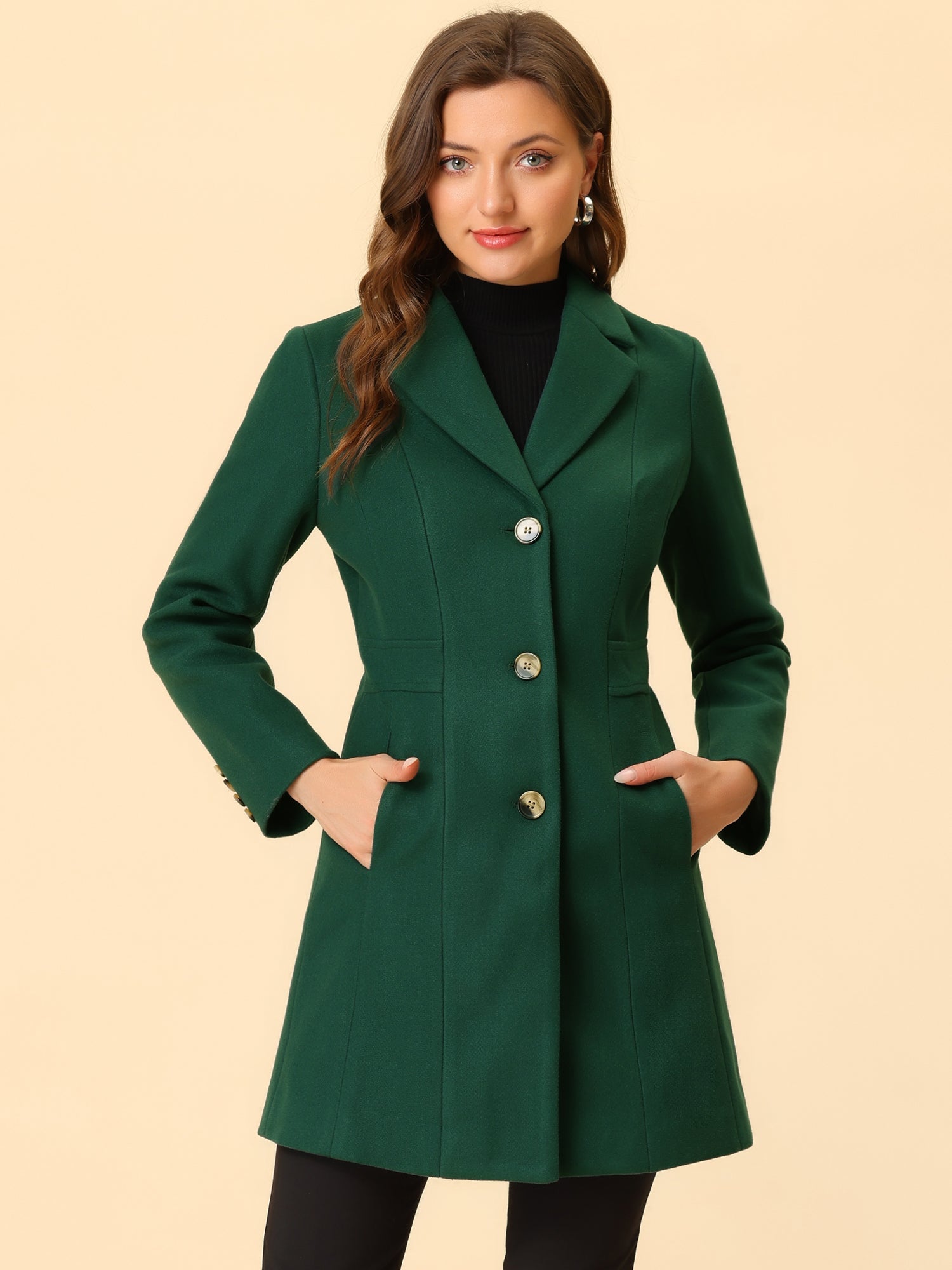 WOMEN’S WOOL COAT | LONG BUTTON WINTER JACKET