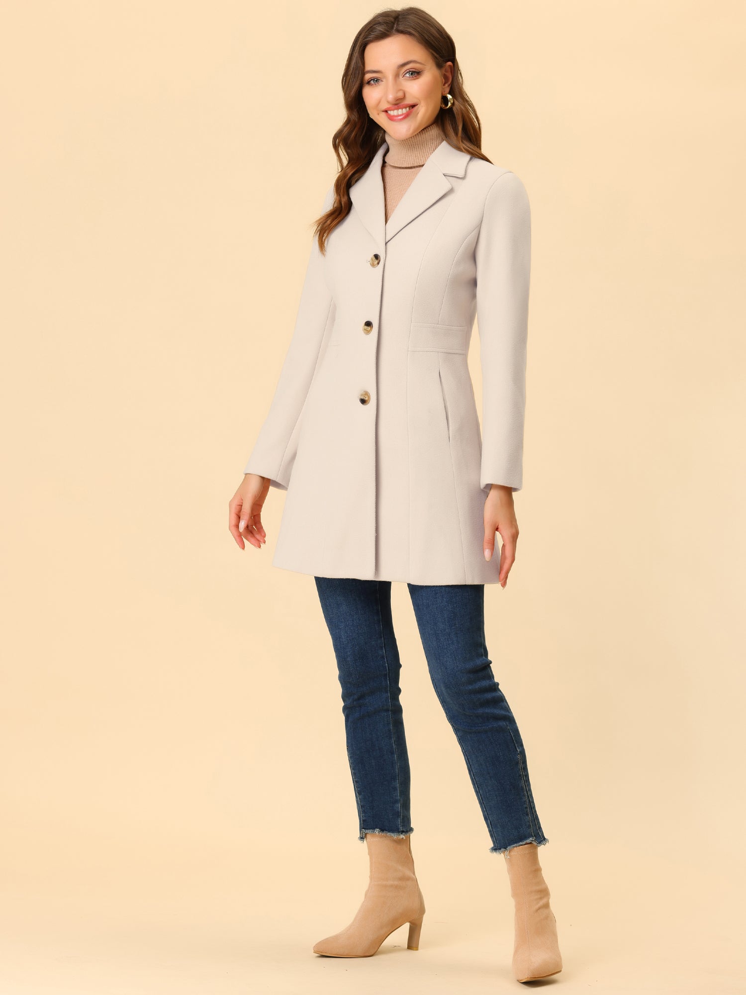 WOMEN’S WOOL COAT | LONG BUTTON WINTER JACKET