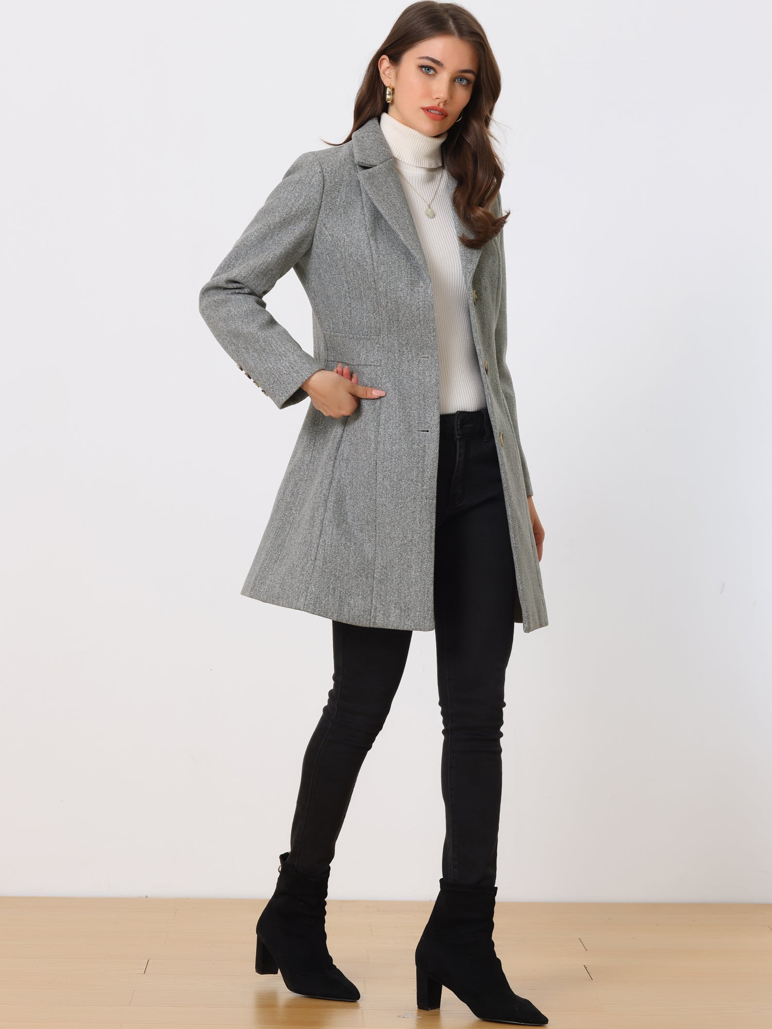 WOMEN’S WOOL COAT | LONG BUTTON WINTER JACKET