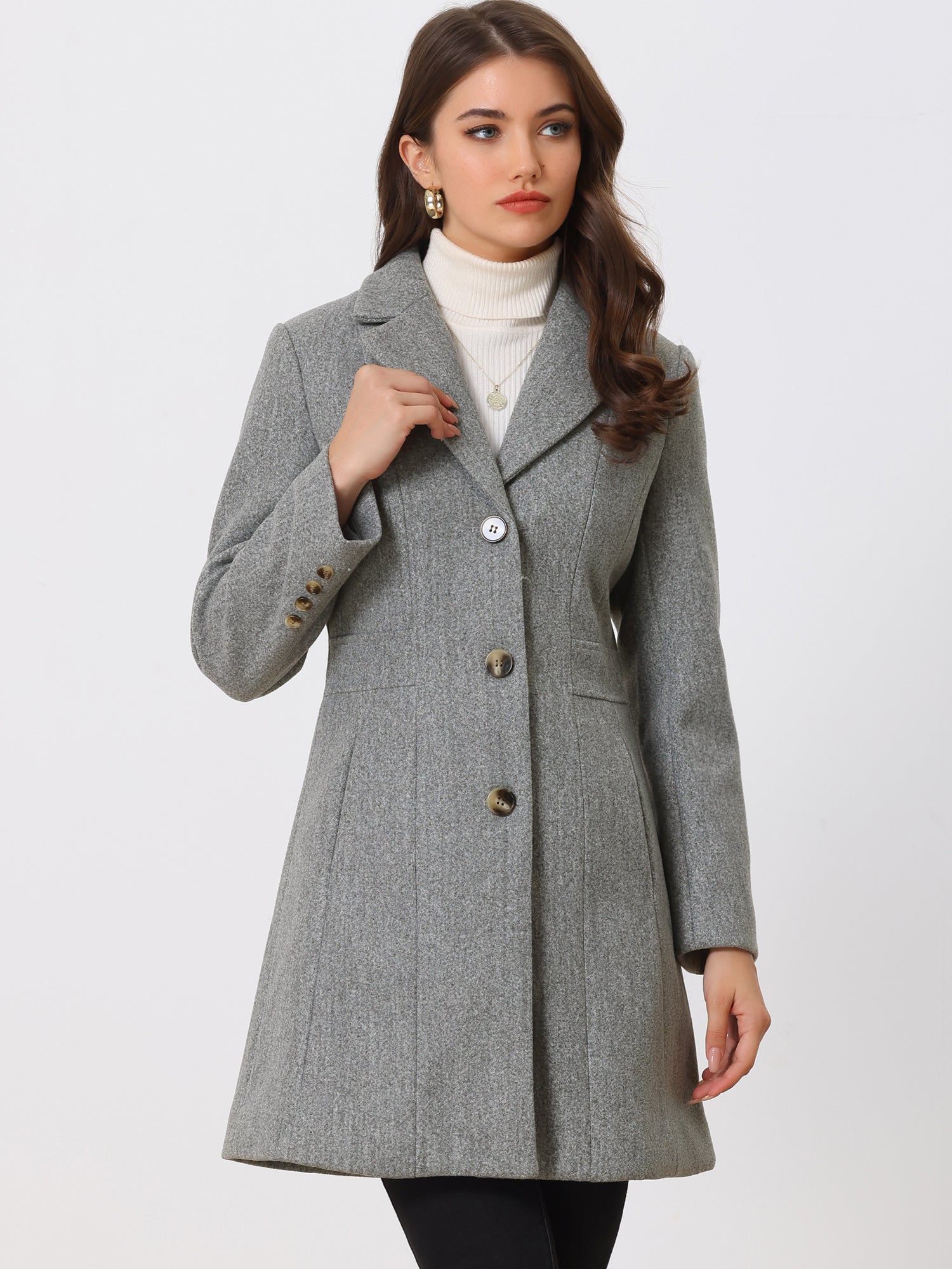 WOMEN’S WOOL COAT | LONG BUTTON WINTER JACKET
