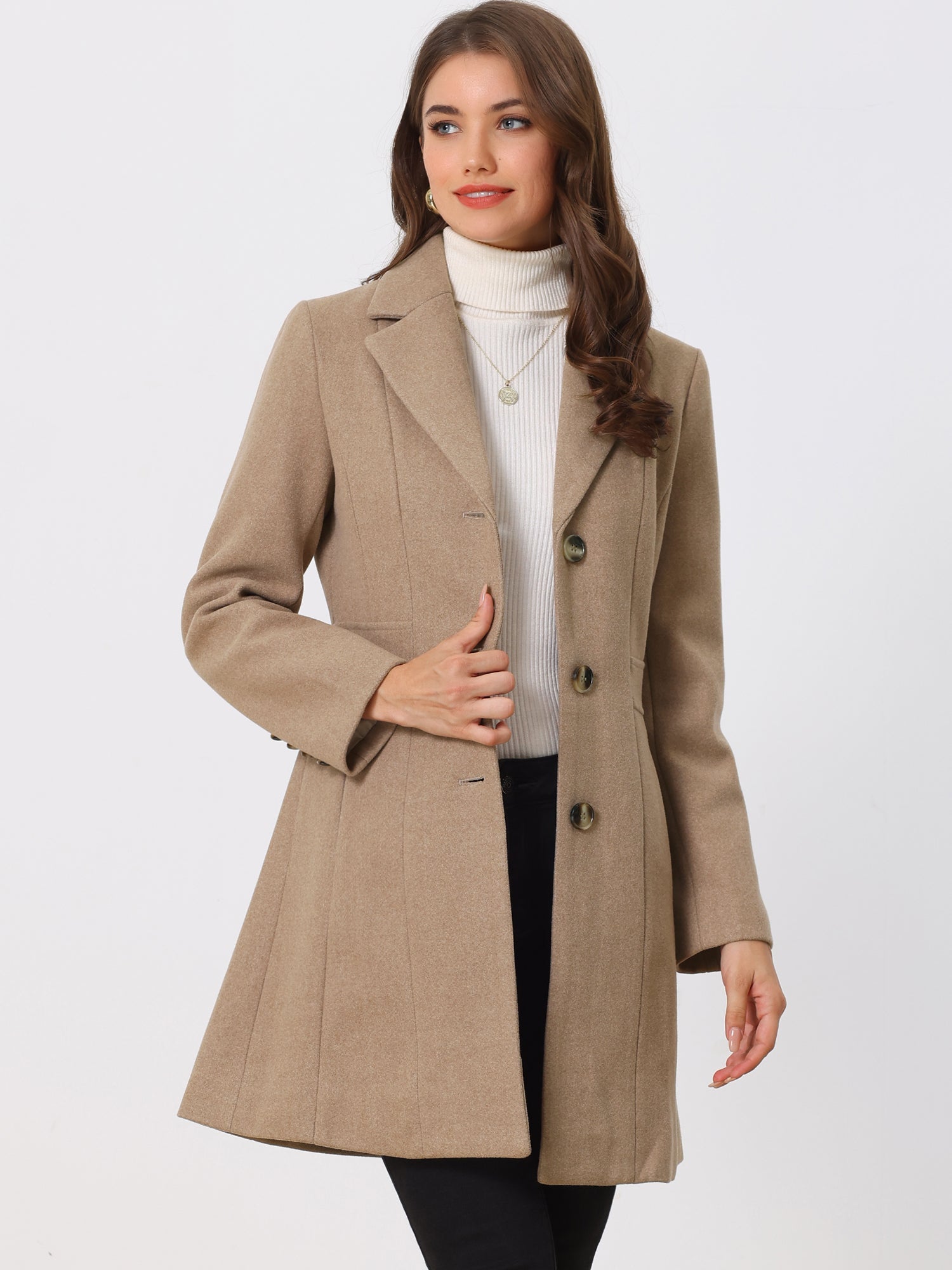WOMEN’S WOOL COAT | LONG BUTTON WINTER JACKET