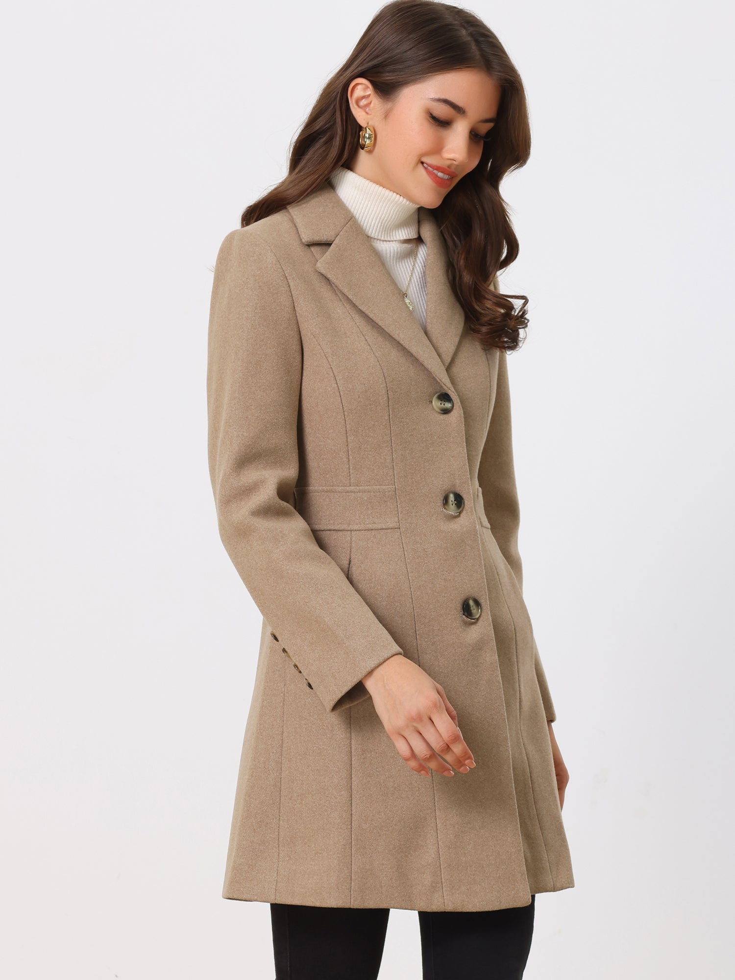 WOMEN’S WOOL COAT | LONG BUTTON WINTER JACKET